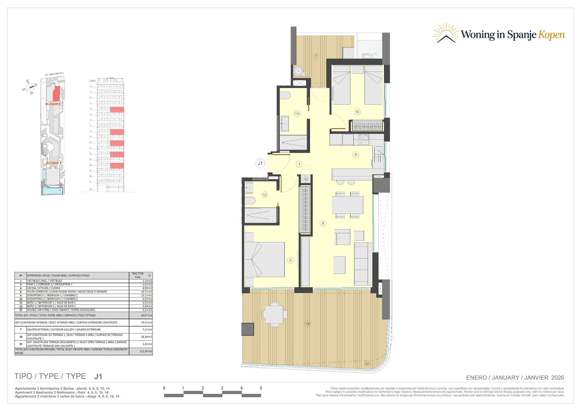 Floor plan: Apartment 2-14-J1 in Azure Icons, Calpe