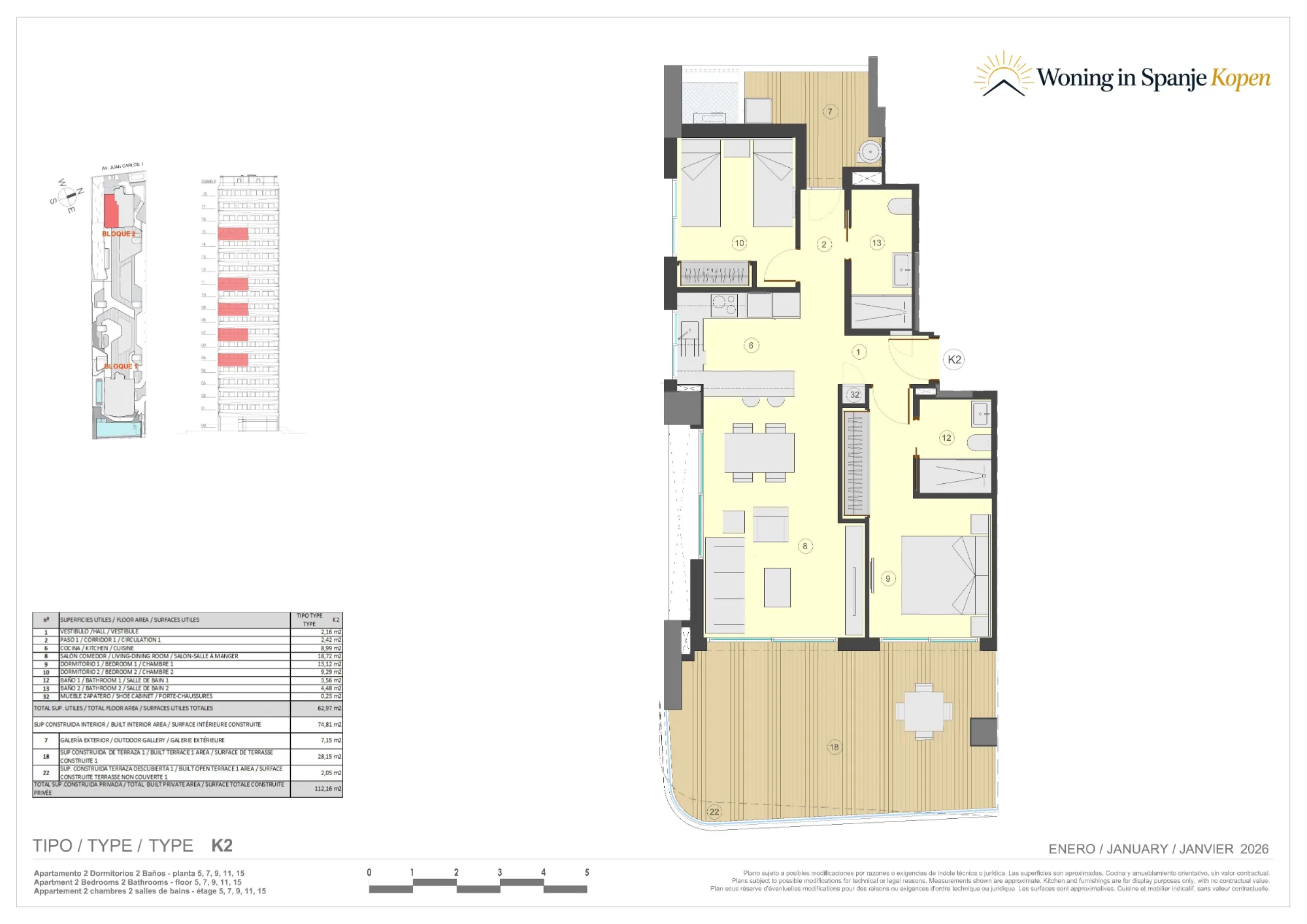 Floor plan: Apartment 2-15-K2 in Azure Icons, Calpe