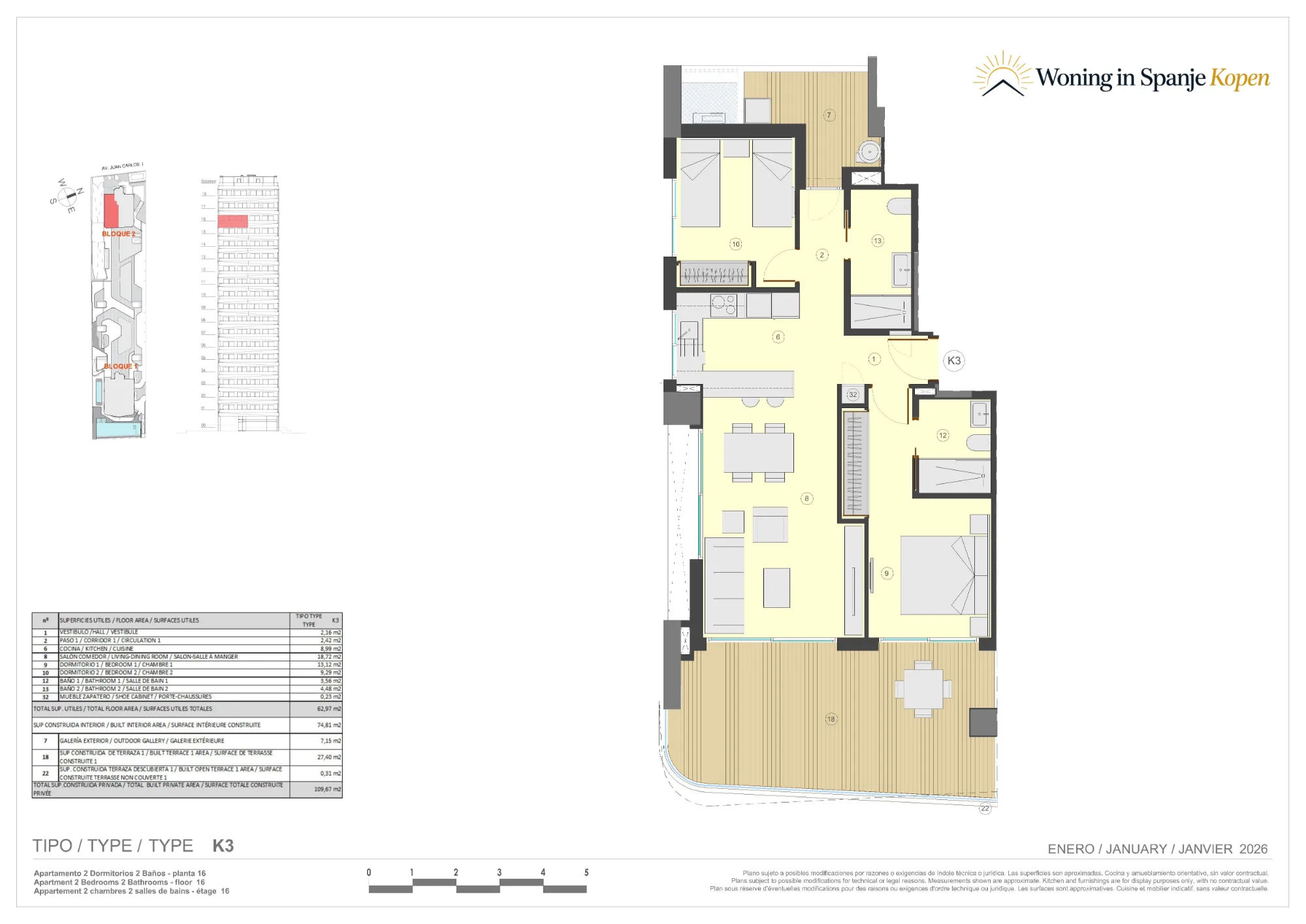 Floor plan: Apartment 2-16-K3 in Azure Icons, Calpe