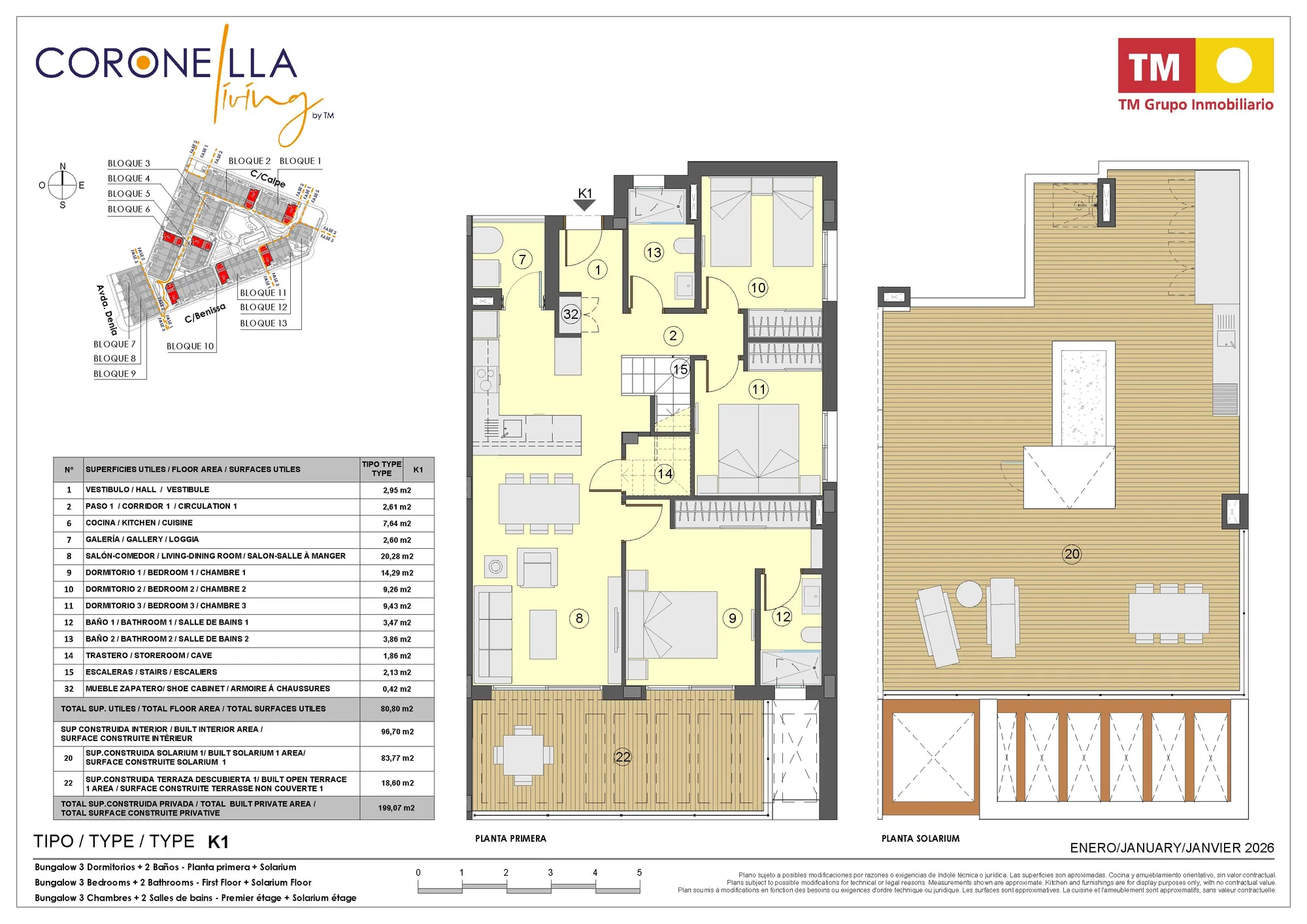Plattegrond: Appartement 1-2 in Coronella Living, Alicante