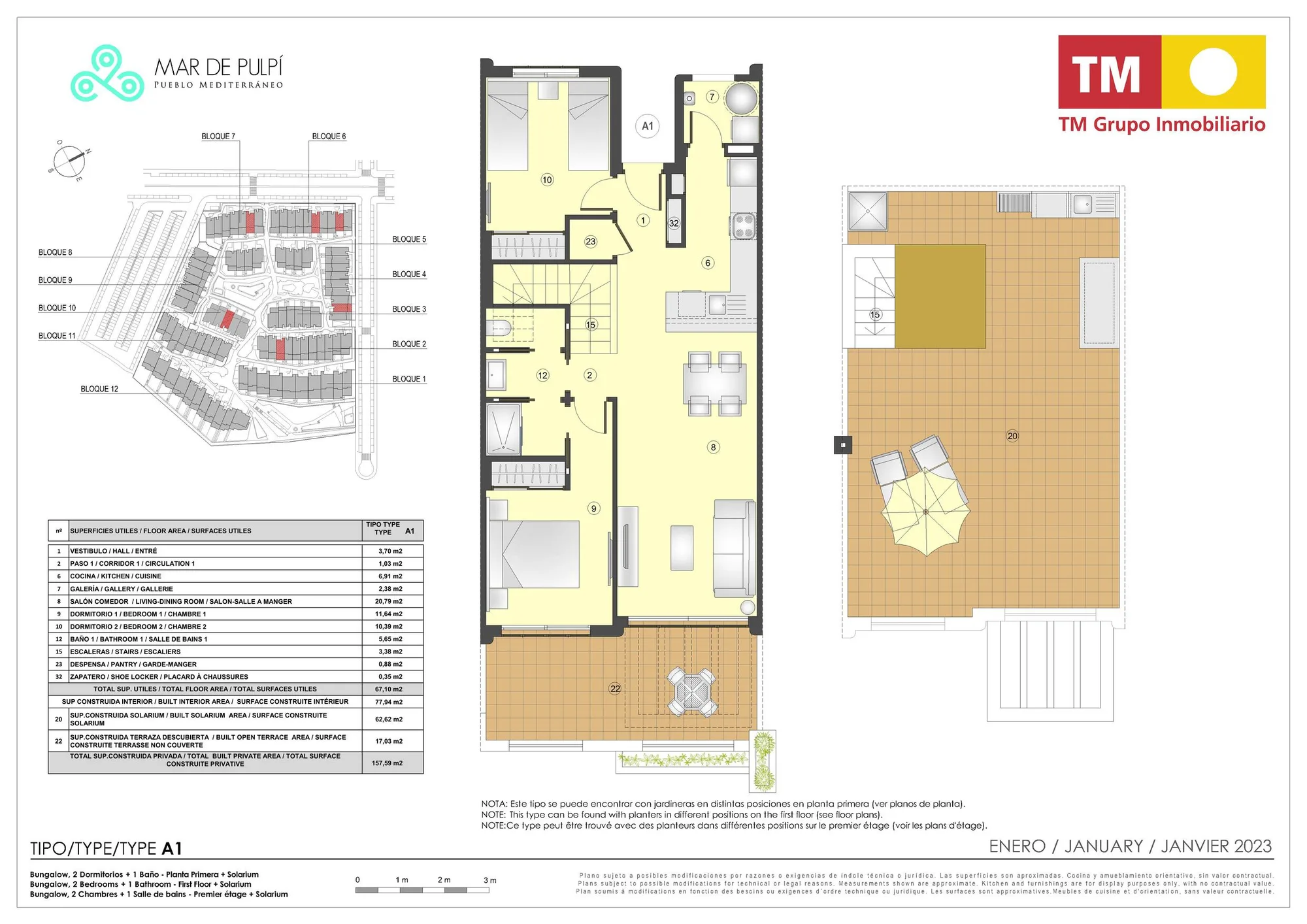 Plattegrond: Appartement met solarium 6-90 in Mar de Pulpí 8e Fase, Almeria