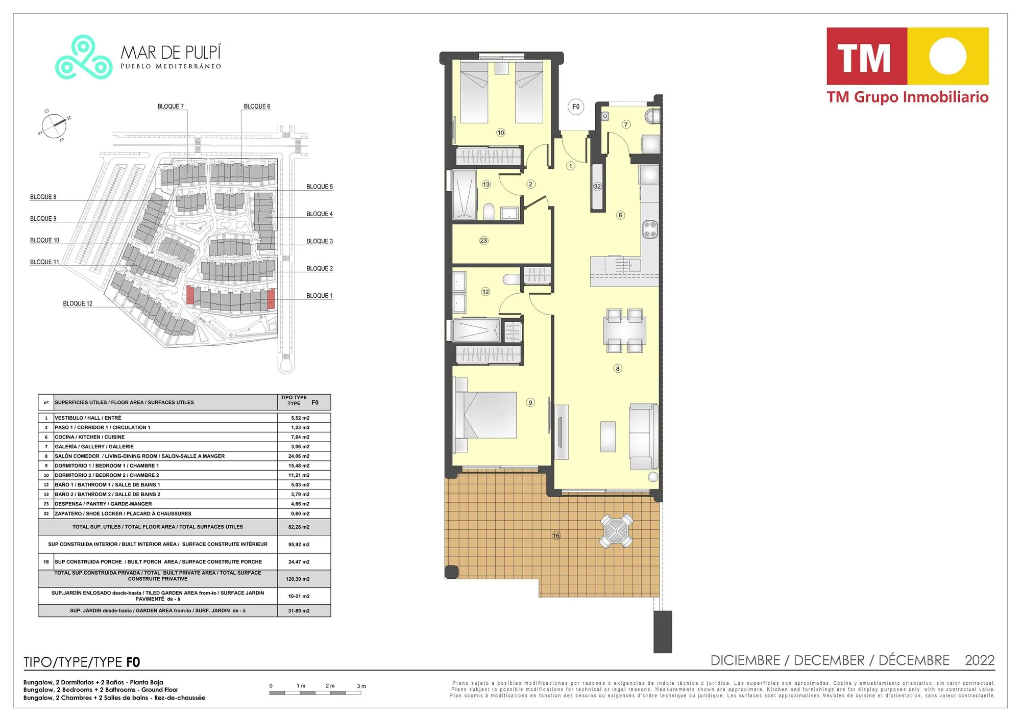 Plattegrond: Appartement 1 in Mar de Pulpí 8e Fase, Almeria