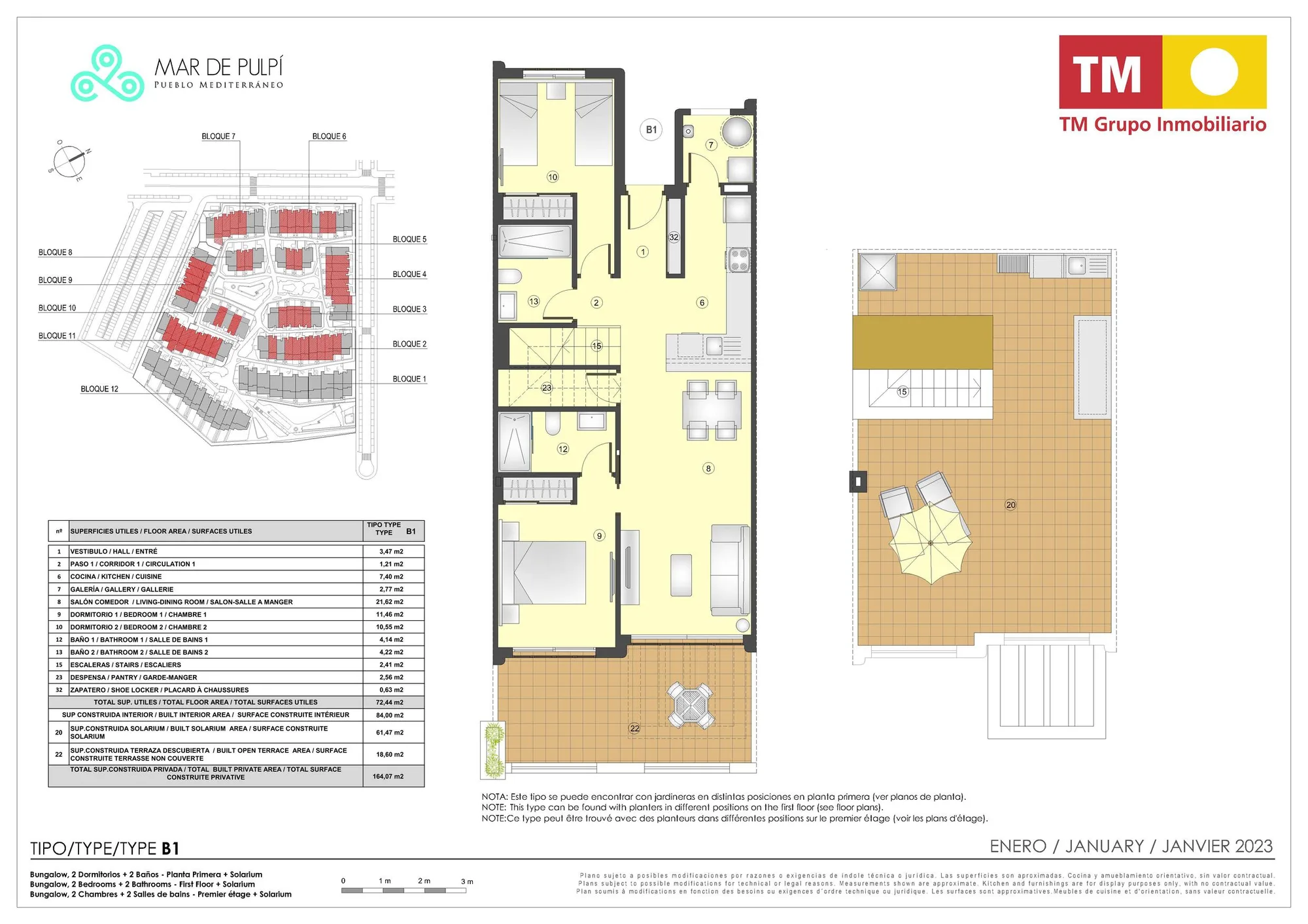 Plattegrond: Appartement met solarium 7-110 in Mar de Pulpí 8e Fase, Almeria