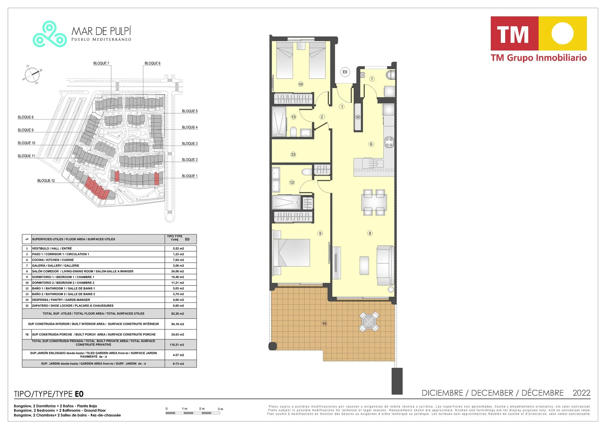 Plattegrond: Appartement 1-3 in Mar de Pulpí 8e Fase, Almeria