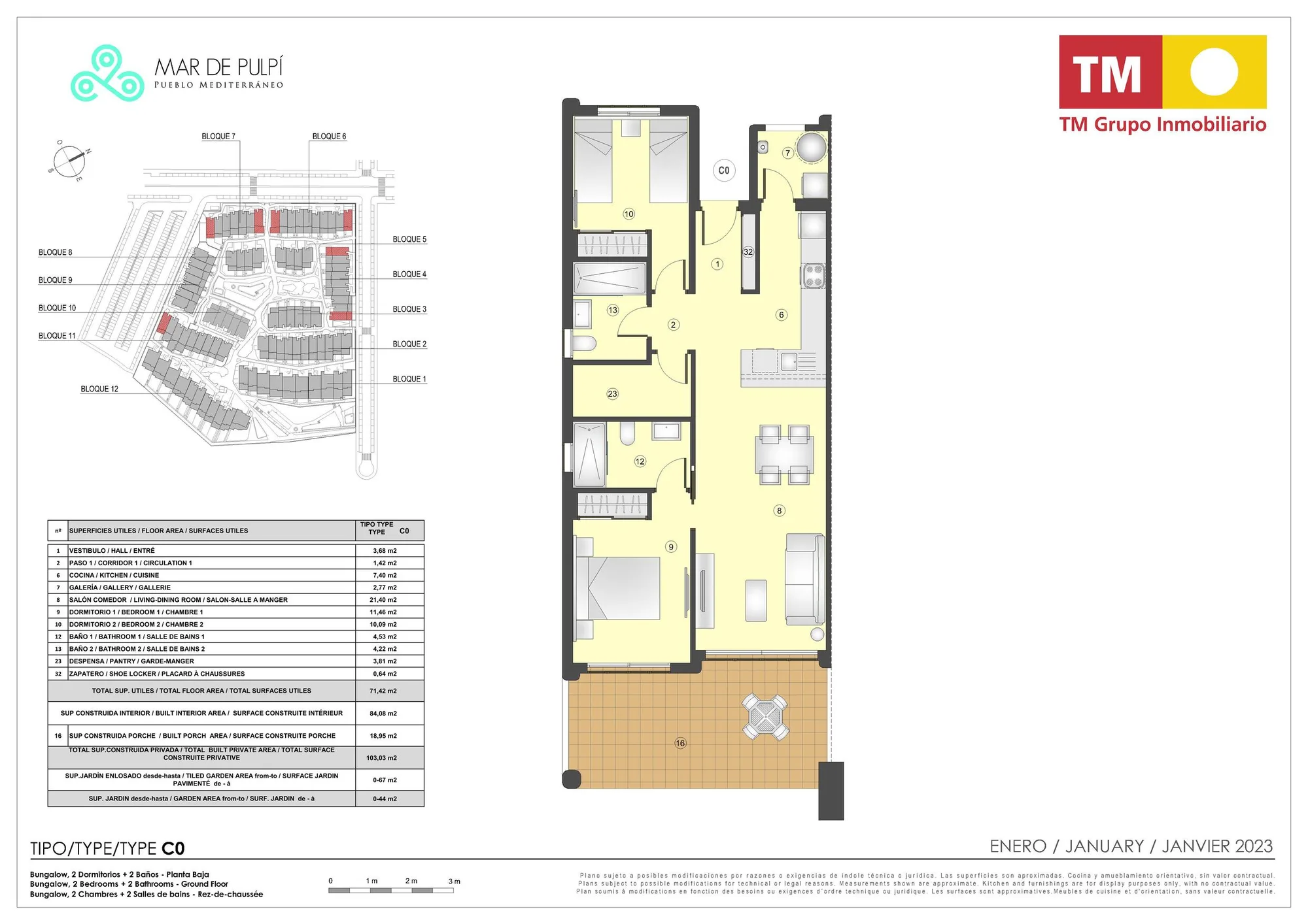Plattegrond: Appartement 7-113 in Mar de Pulpí 8e Fase, Almeria
