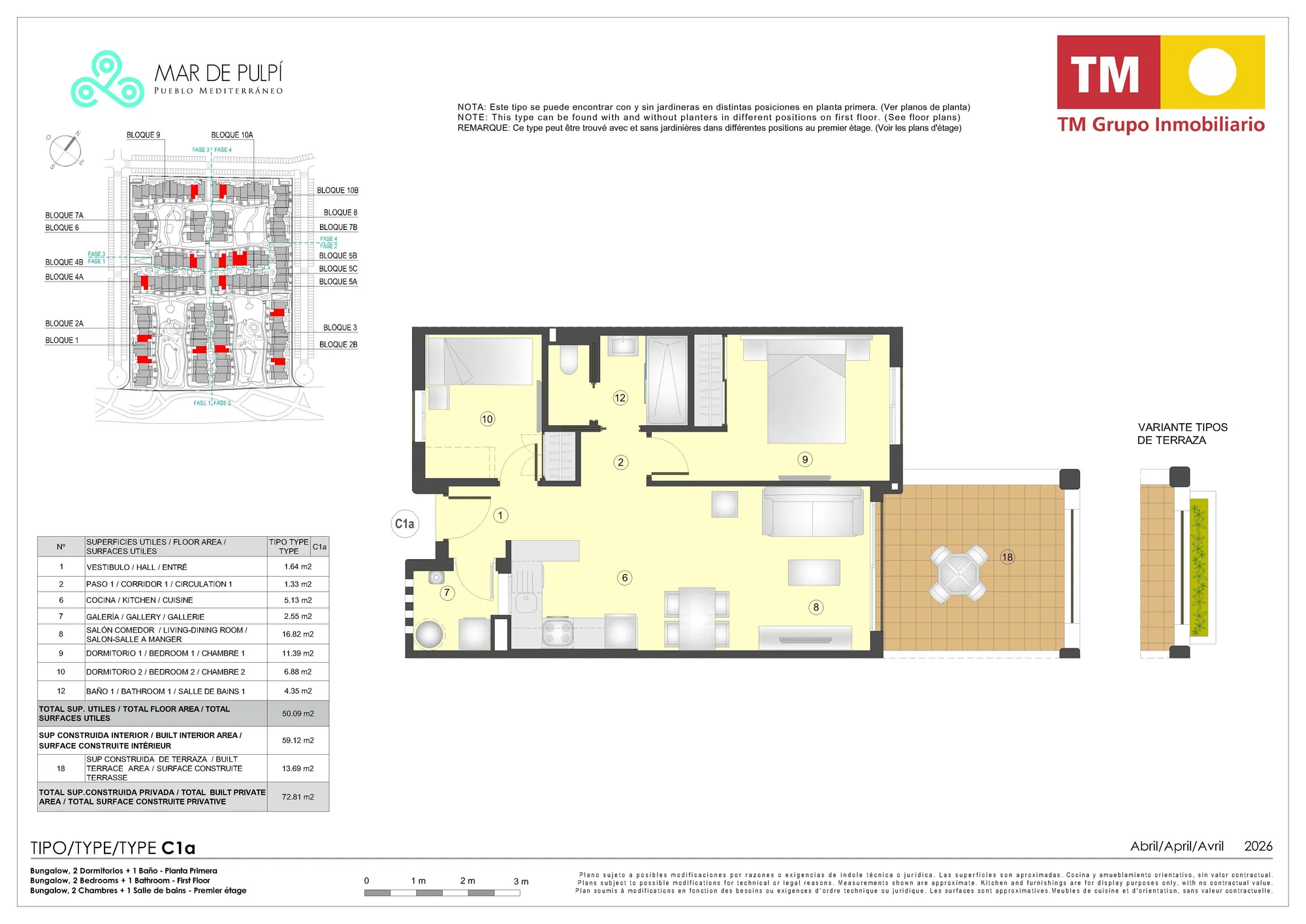 Plattegrond: Appartement 1-16 in Mar de Pulpí 9e Fase, Almeria