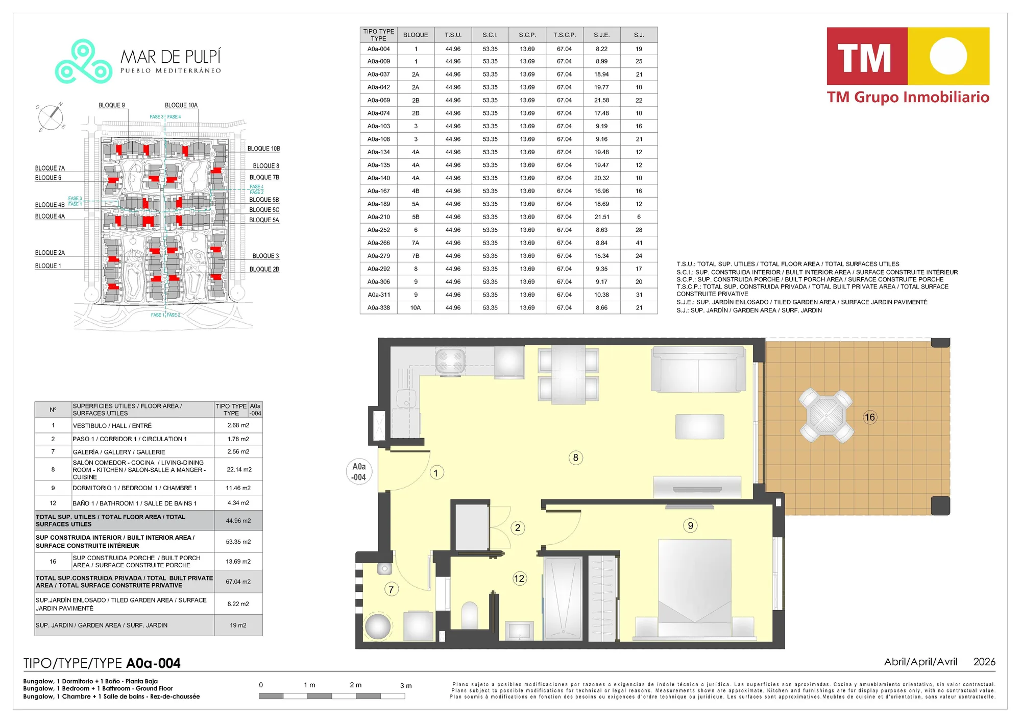 Plattegrond: Appartement 1-9 in Mar de Pulpí 9e Fase, Almeria
