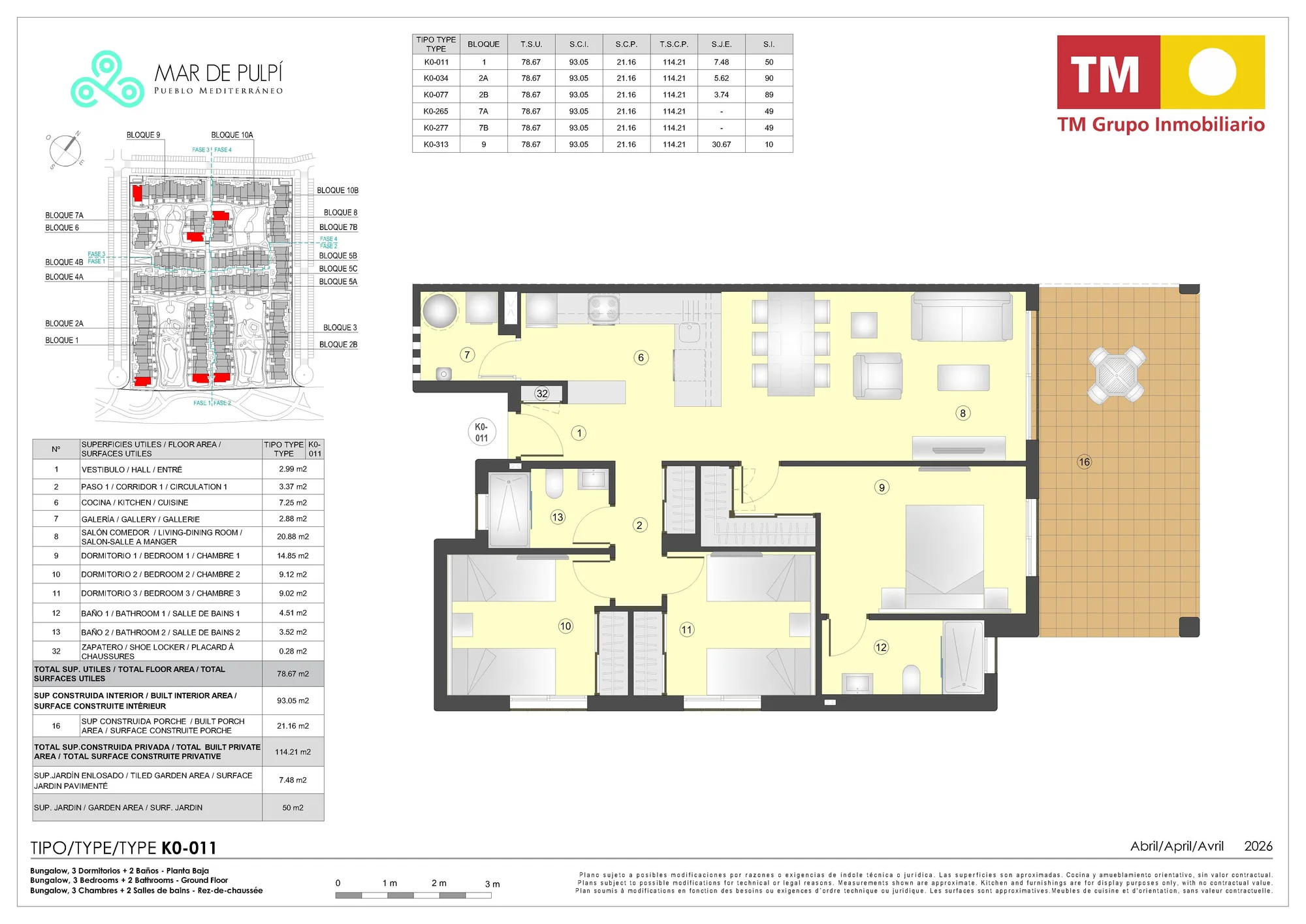 Plattegrond: Appartement 2A-34 in Mar de Pulpí 9e Fase, Almeria