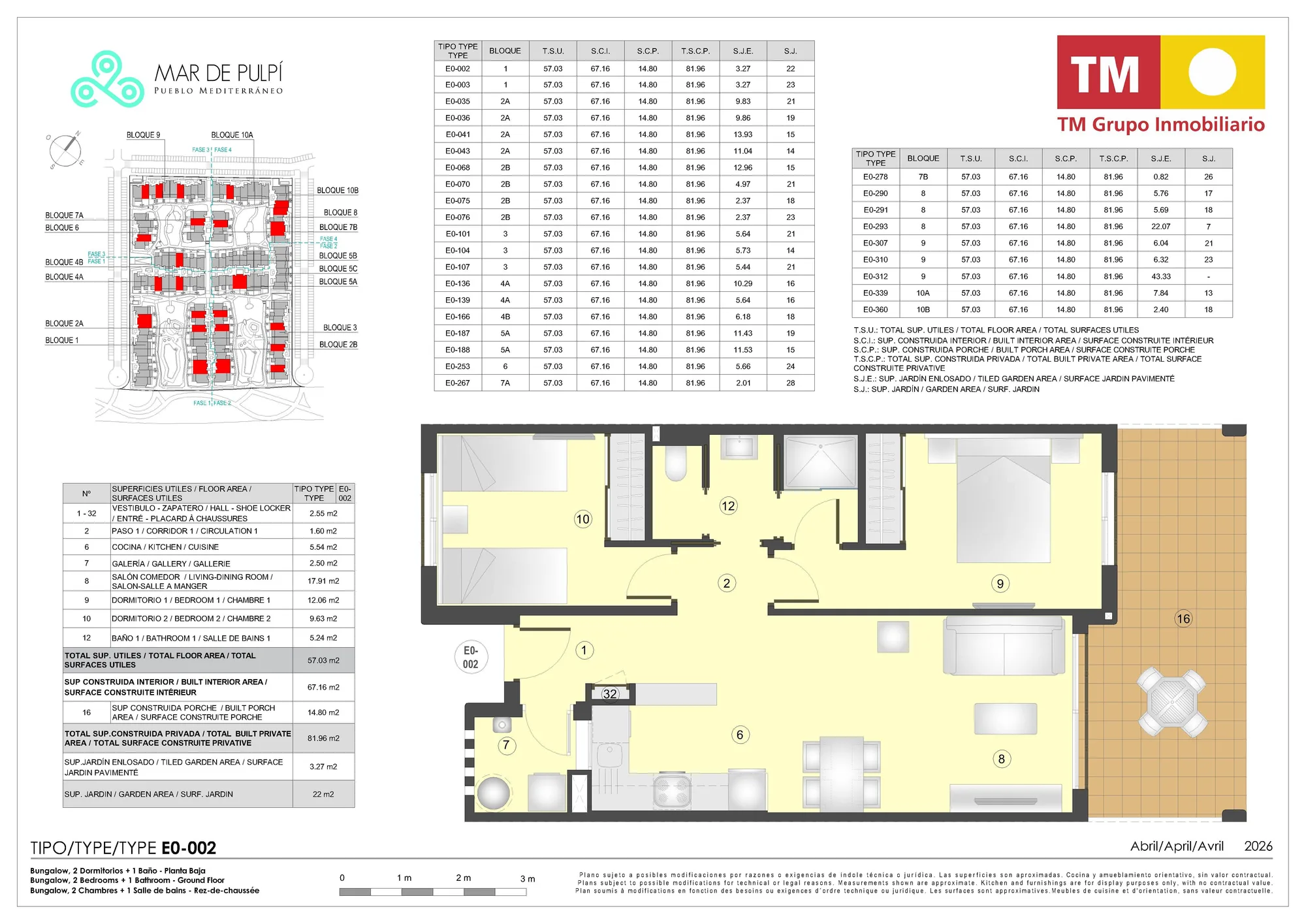Plattegrond: Appartement 2A-35 in Mar de Pulpí 9e Fase, Almeria