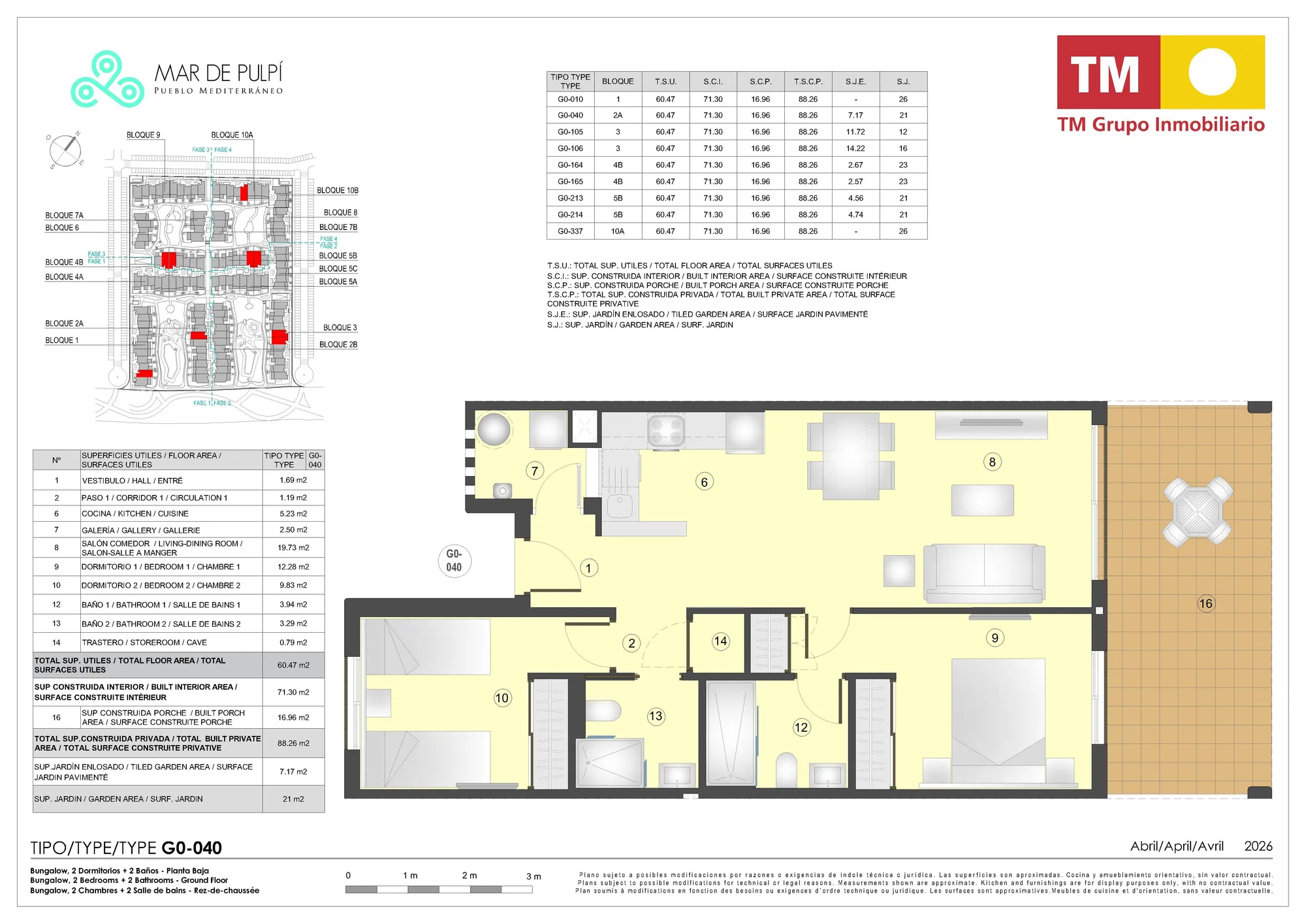 Plattegrond: Appartement 2A-40 in Mar de Pulpí 9e Fase, Almeria