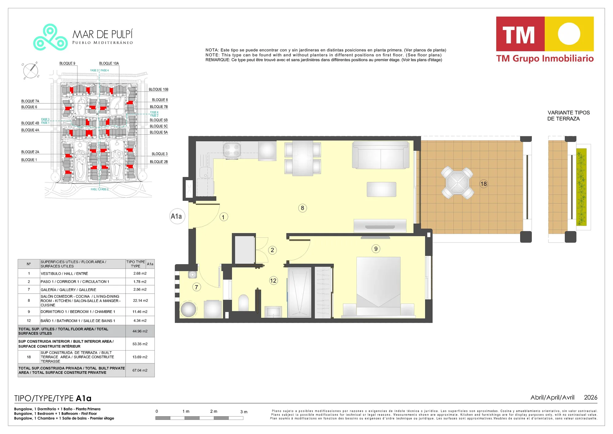 Plattegrond: Appartement 2A-48 in Mar de Pulpí 9e Fase, Almeria
