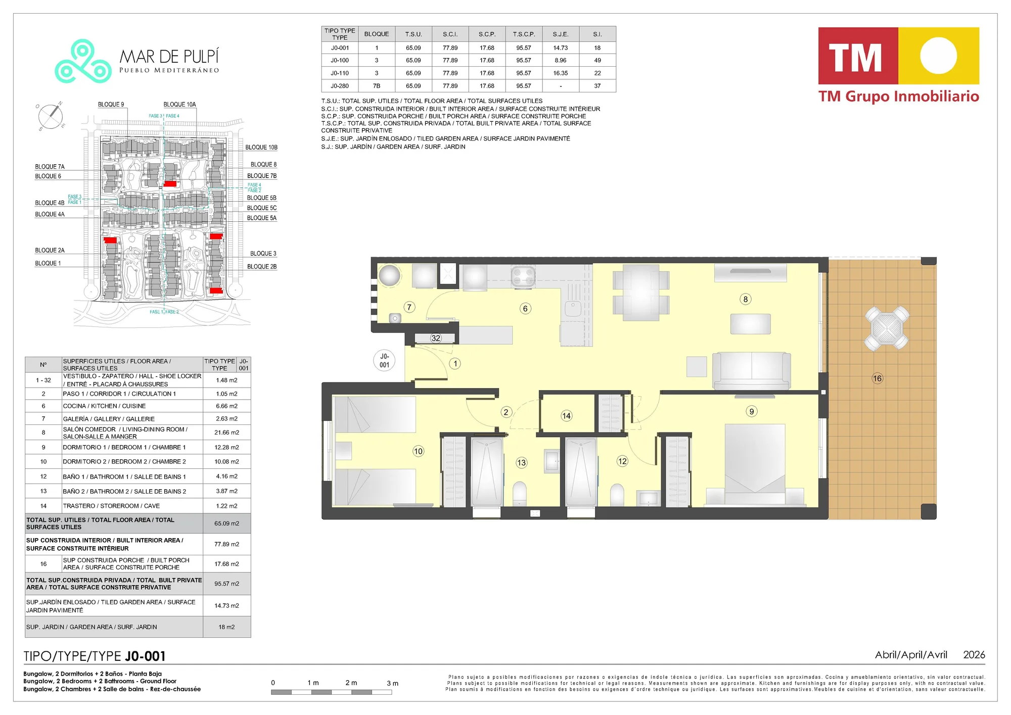 Plattegrond: Appartement 1 in Mar de Pulpí 9e Fase, Almeria