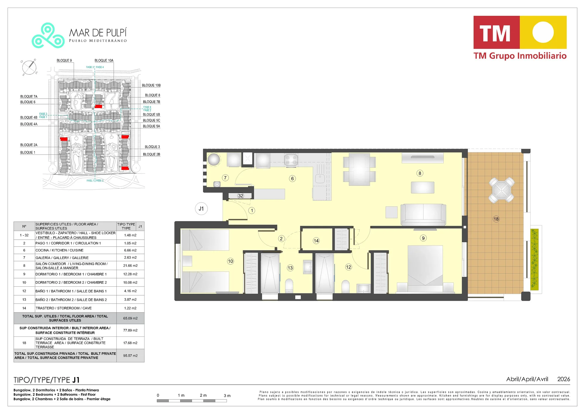 Plattegrond: Appartement 1-12 in Mar de Pulpí 9e Fase, Almeria