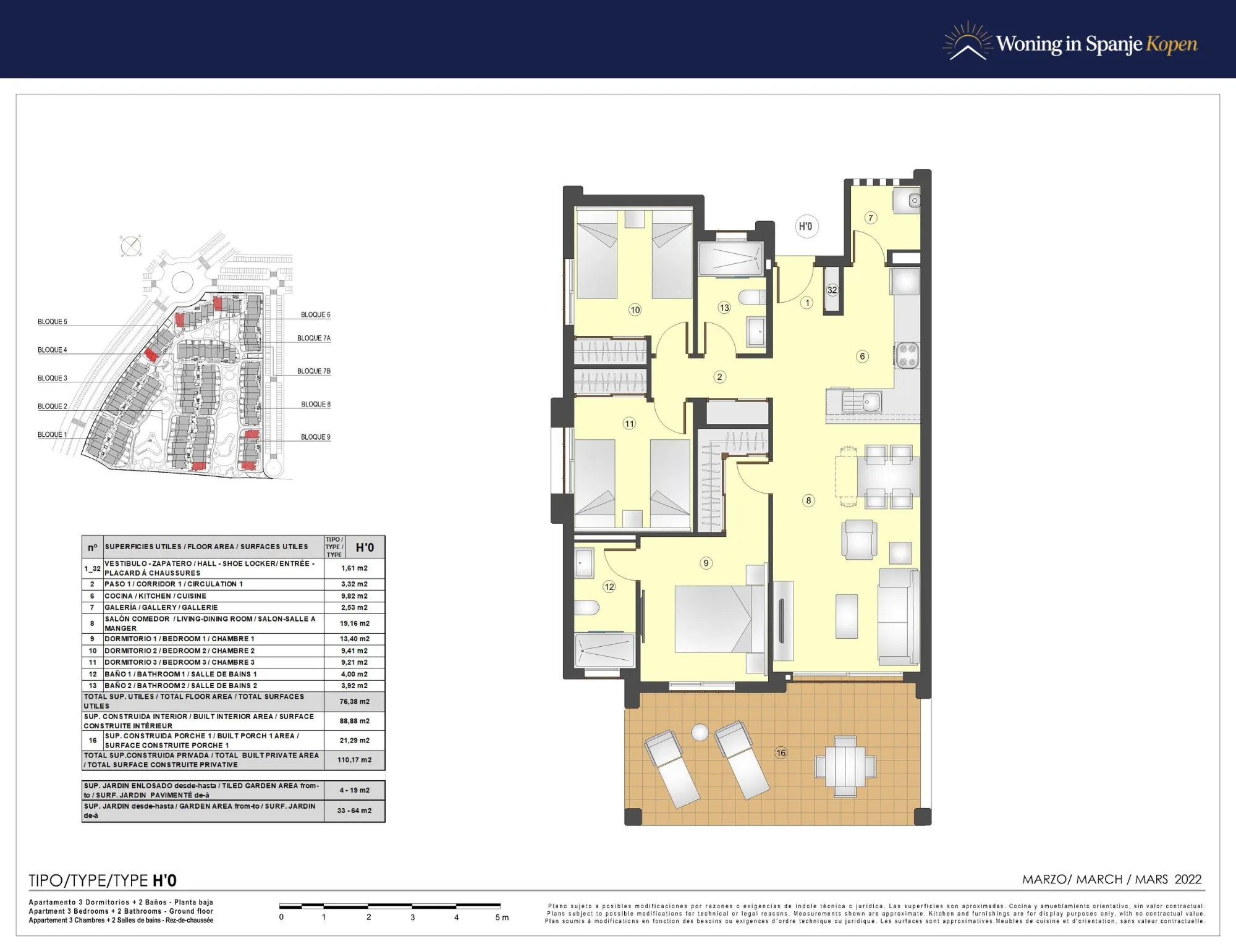 Plattegrond: Appartement 7A-239 in Mar de pupi, San Juan de los Terreros
