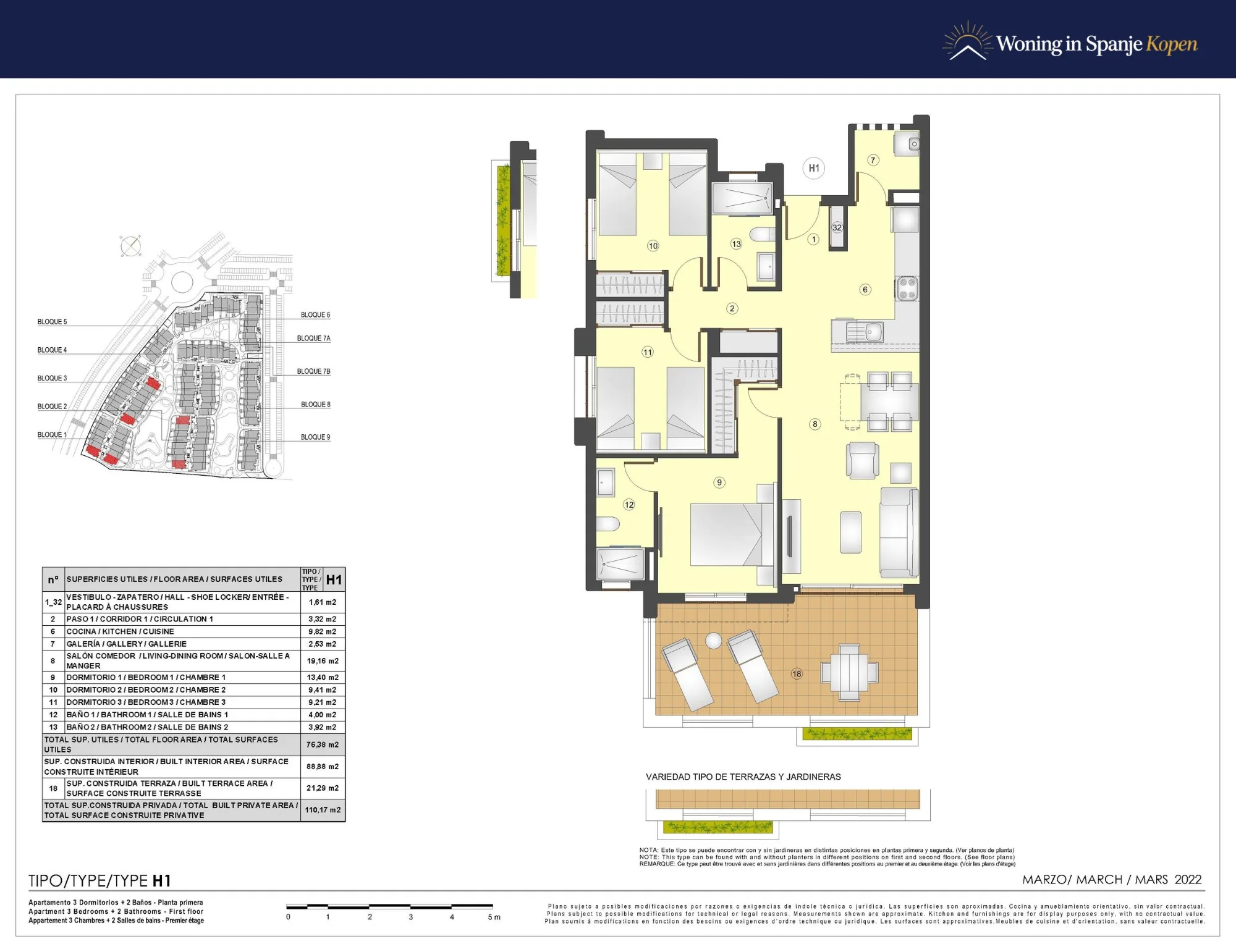 Plattegrond: Appartement 9-329 in Mar de pupi, San Juan de los Terreros