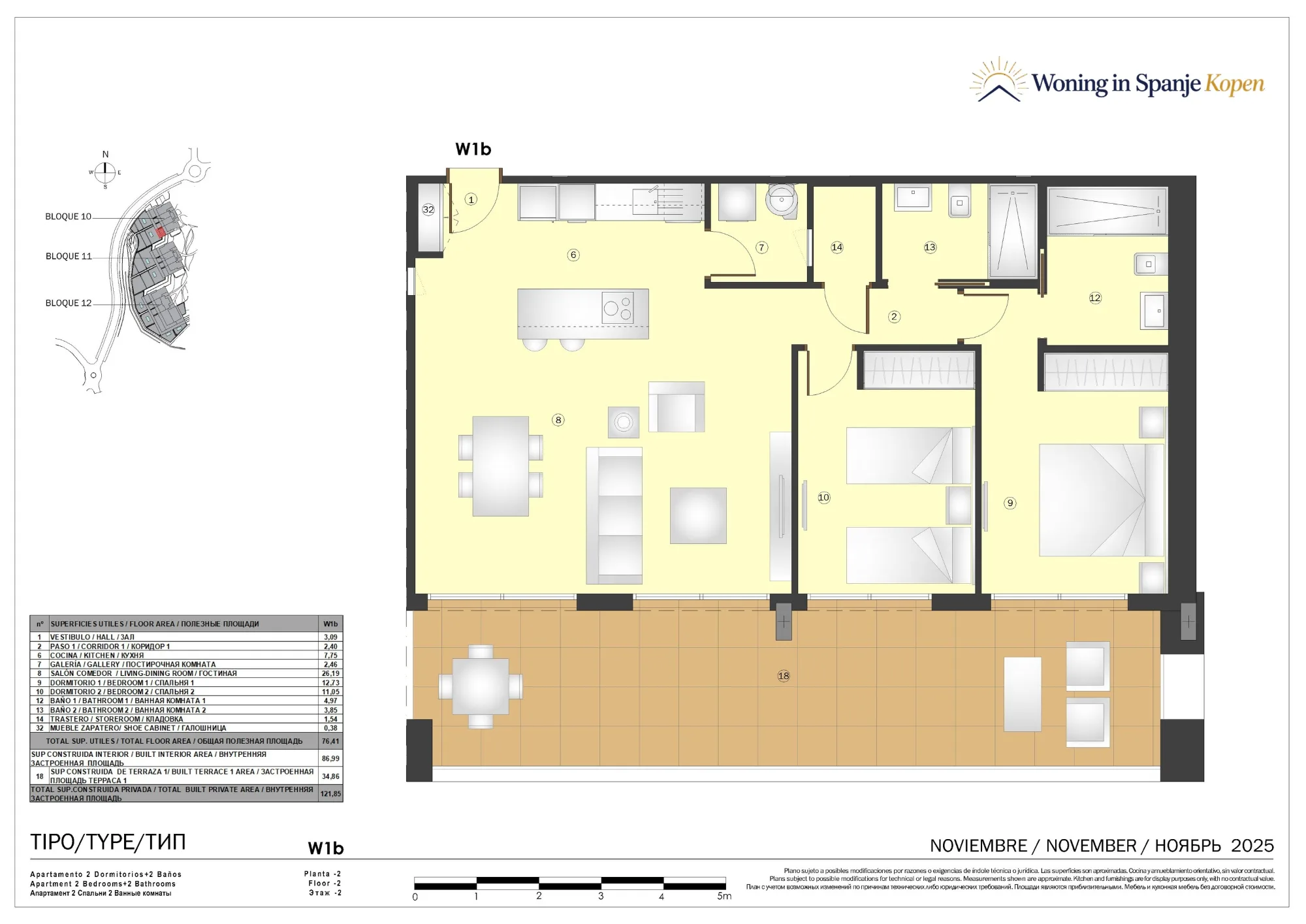 Plattegrond: Appartement 10B-W1b in Marine Hills By TM 1ª Fase, Malaga