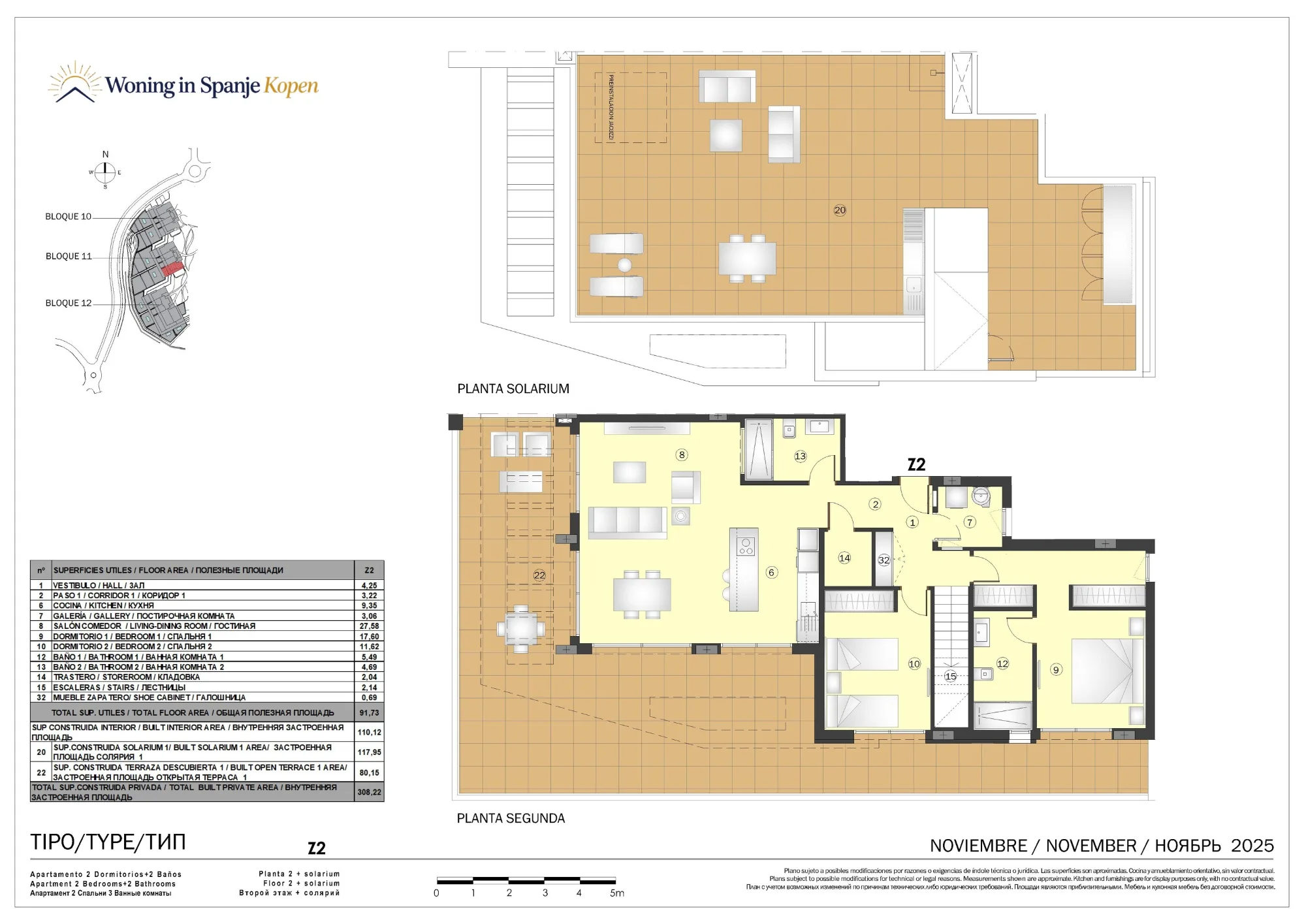 Plattegrond: Penthouse met solarium 11A-Z2 in Marine Hills By TM 1ª Fase, Malaga