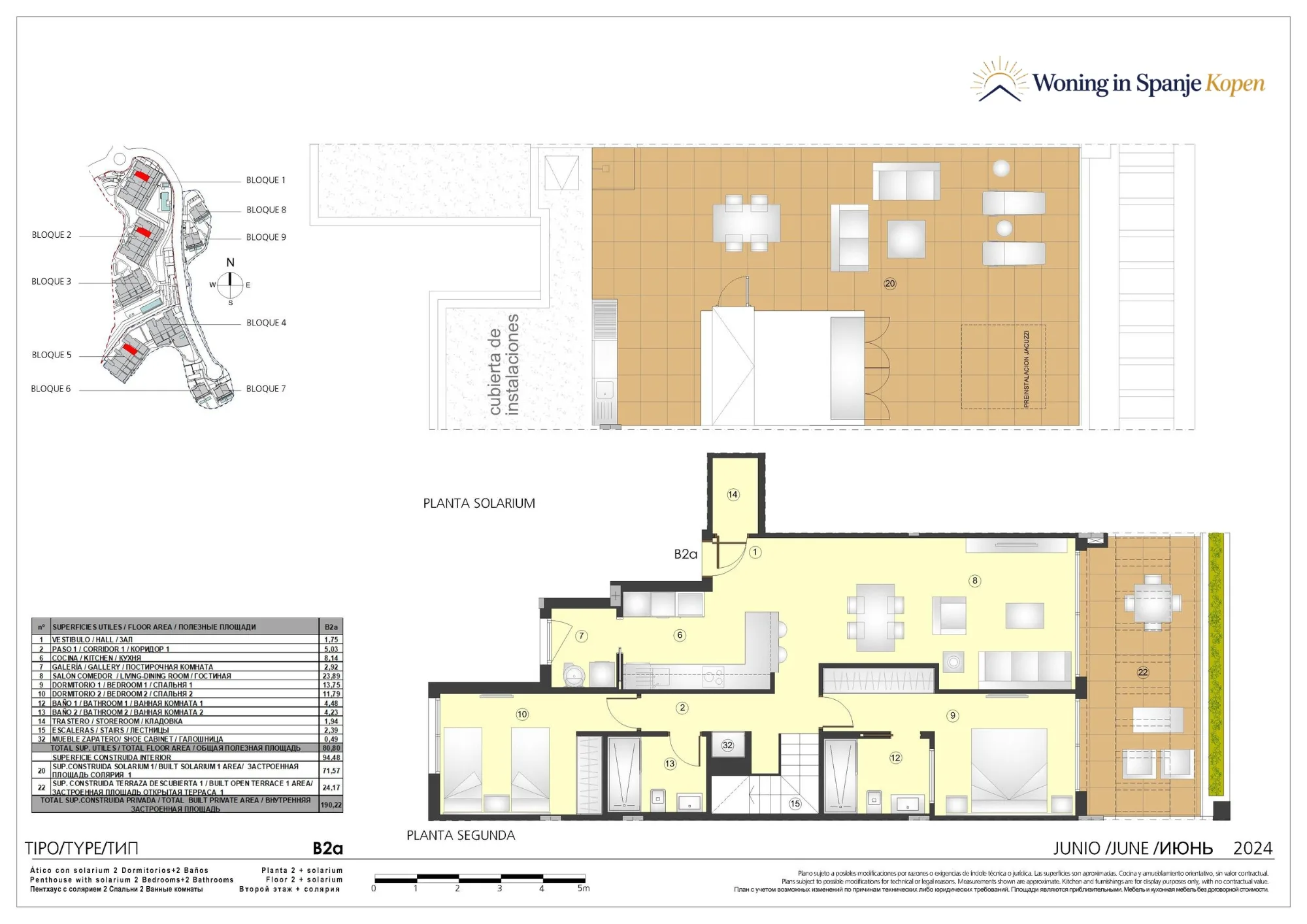 Plattegrond: Penthouse met solarium 2A-B2a in Marine Hills By TM 1ª Fase, Malaga