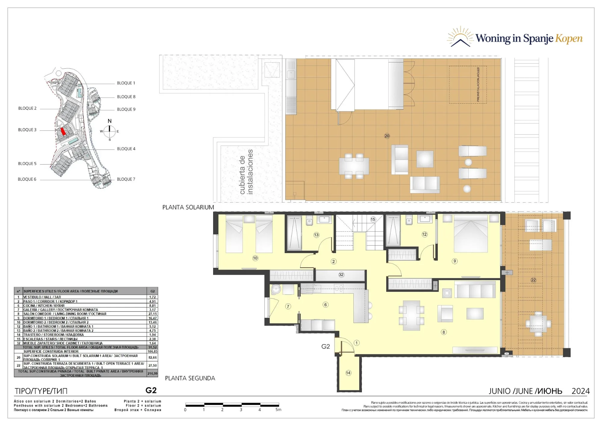 Plattegrond: Penthouse met solarium 3A-G2 in Marine Hills By TM 1ª Fase, Malaga