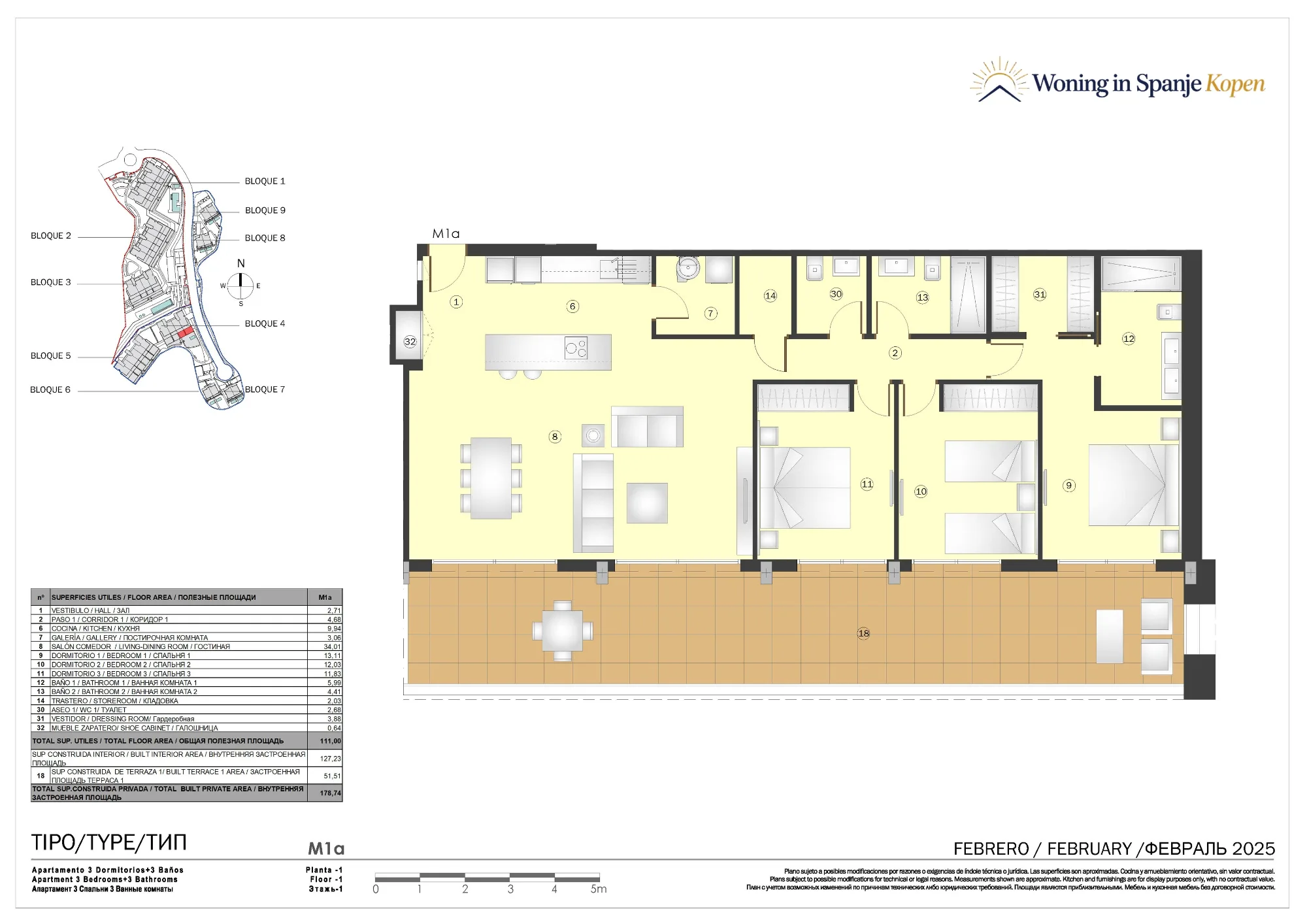 Plattegrond: Appartement 4B-M1a in Marine Hills By TM 1ª Fase, Malaga