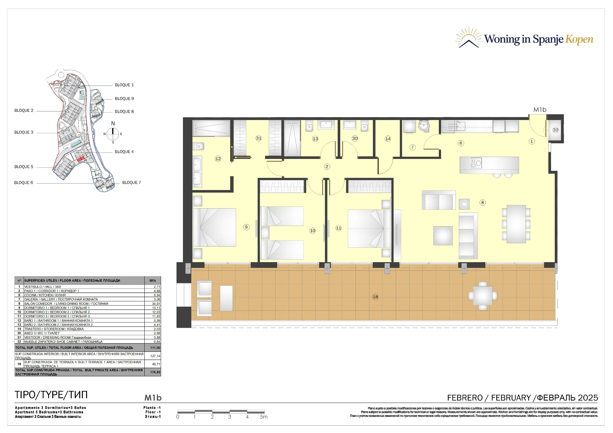 Plattegrond: Appartement 4B-M1b in Marine Hills By TM 1ª Fase, Malaga