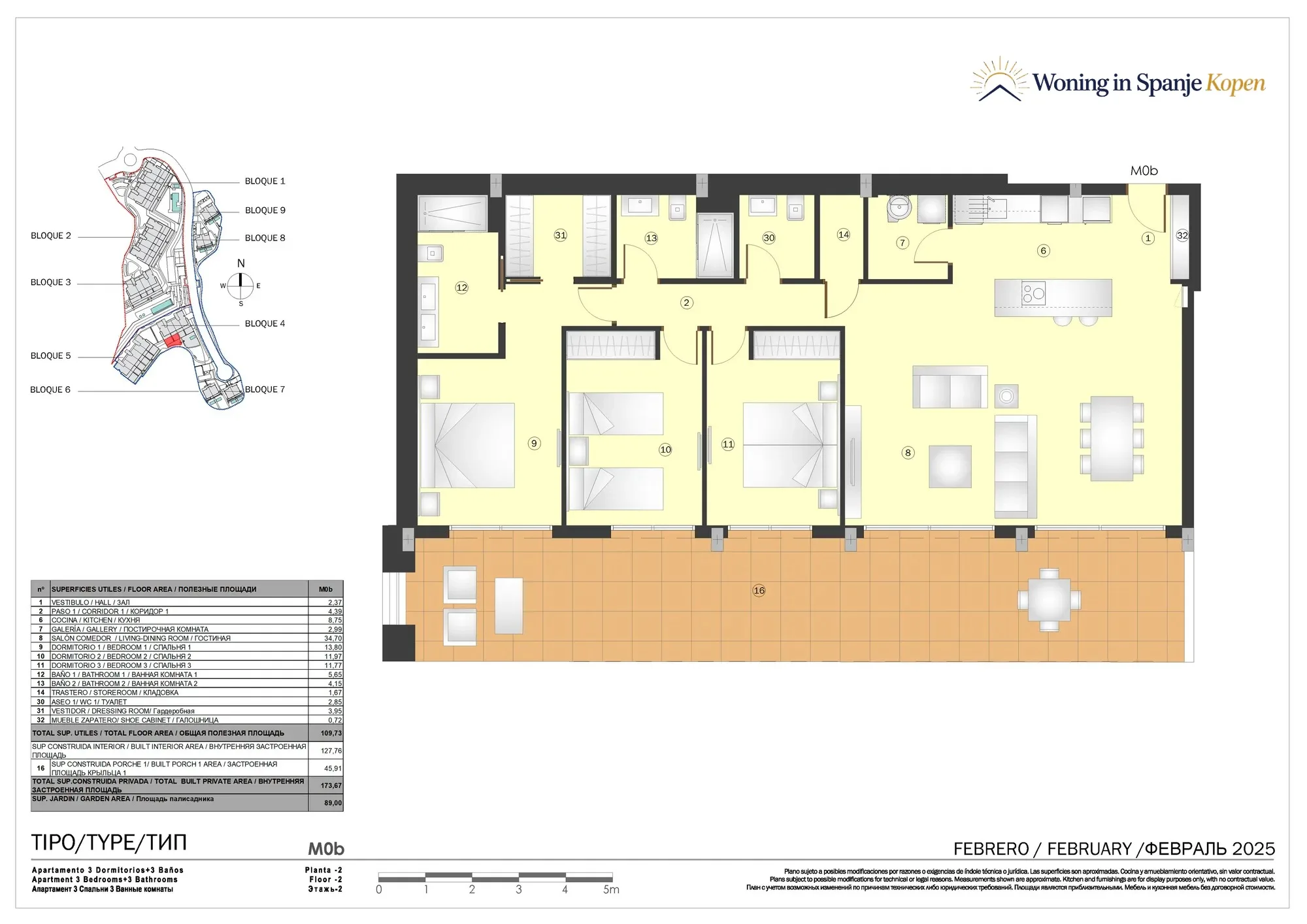 Plattegrond: Appartement 4B-M0b in Marine Hills By TM 1ª Fase, Malaga
