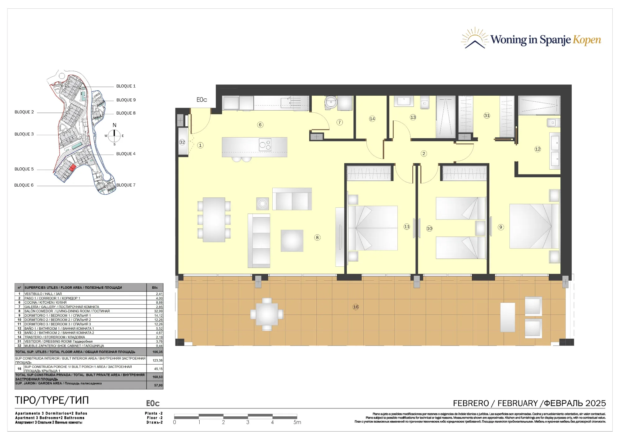 Plattegrond: Appartement 5B-E0c in Marine Hills By TM 1ª Fase, Malaga