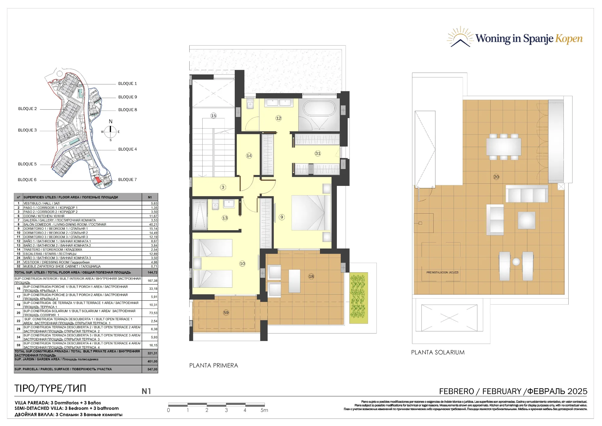 Plattegrond: Halfvrijstaande villa 6-N1 in Marine Hills By TM 1ª Fase, Malaga