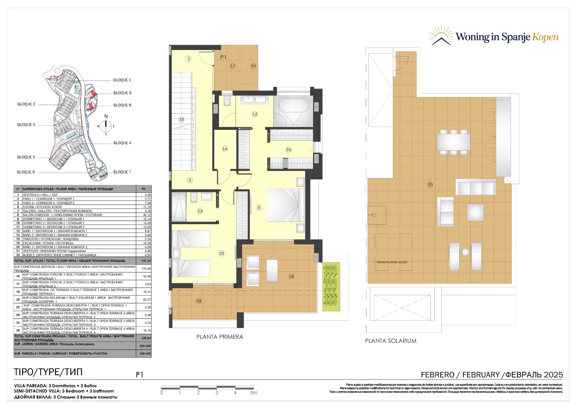 Plattegrond: Halfvrijstaande villa 8-P1 in Marine Hills By TM 1ª Fase, Malaga