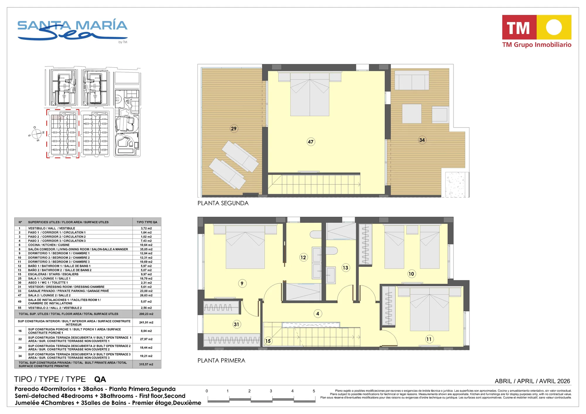 Plattegrond: Halfvrijstaande villa 8A-246 in Santa María Sea, El Puig