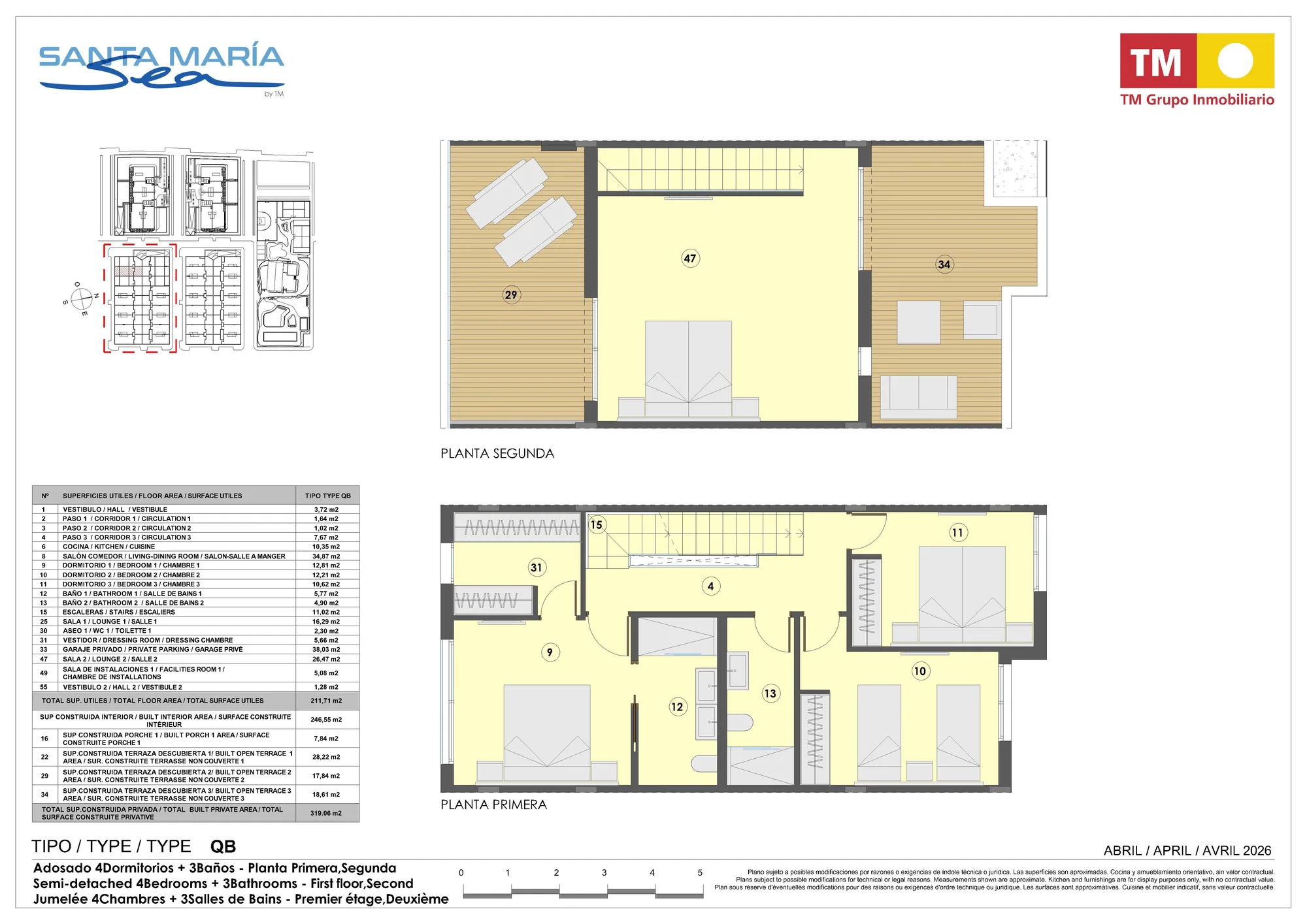 Plattegrond: Geschakelde woning 8A-247 in Santa María Sea, El Puig
