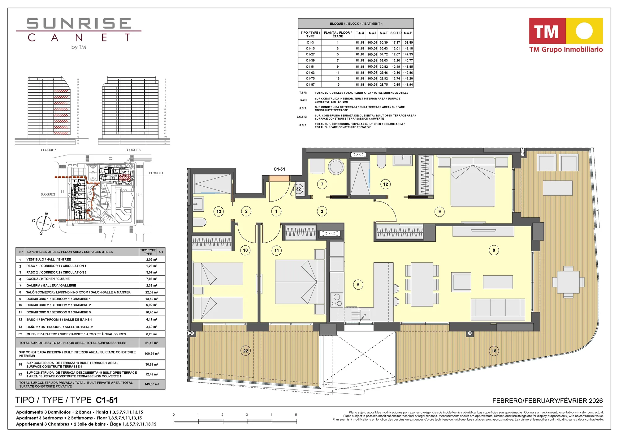Plattegrond: Appartement 1-75 in Sunrise Canet, Valencia