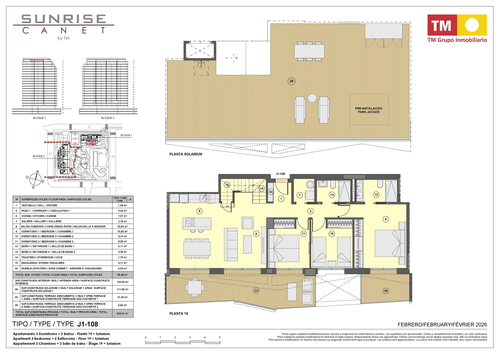 Plattegrond: Appartement met solarium 1-108 in Sunrise Canet, Valencia