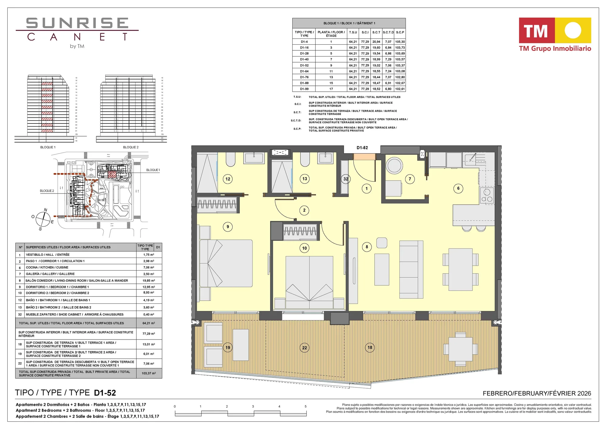 Plattegrond: Appartement 1-64 in Sunrise Canet, Valencia