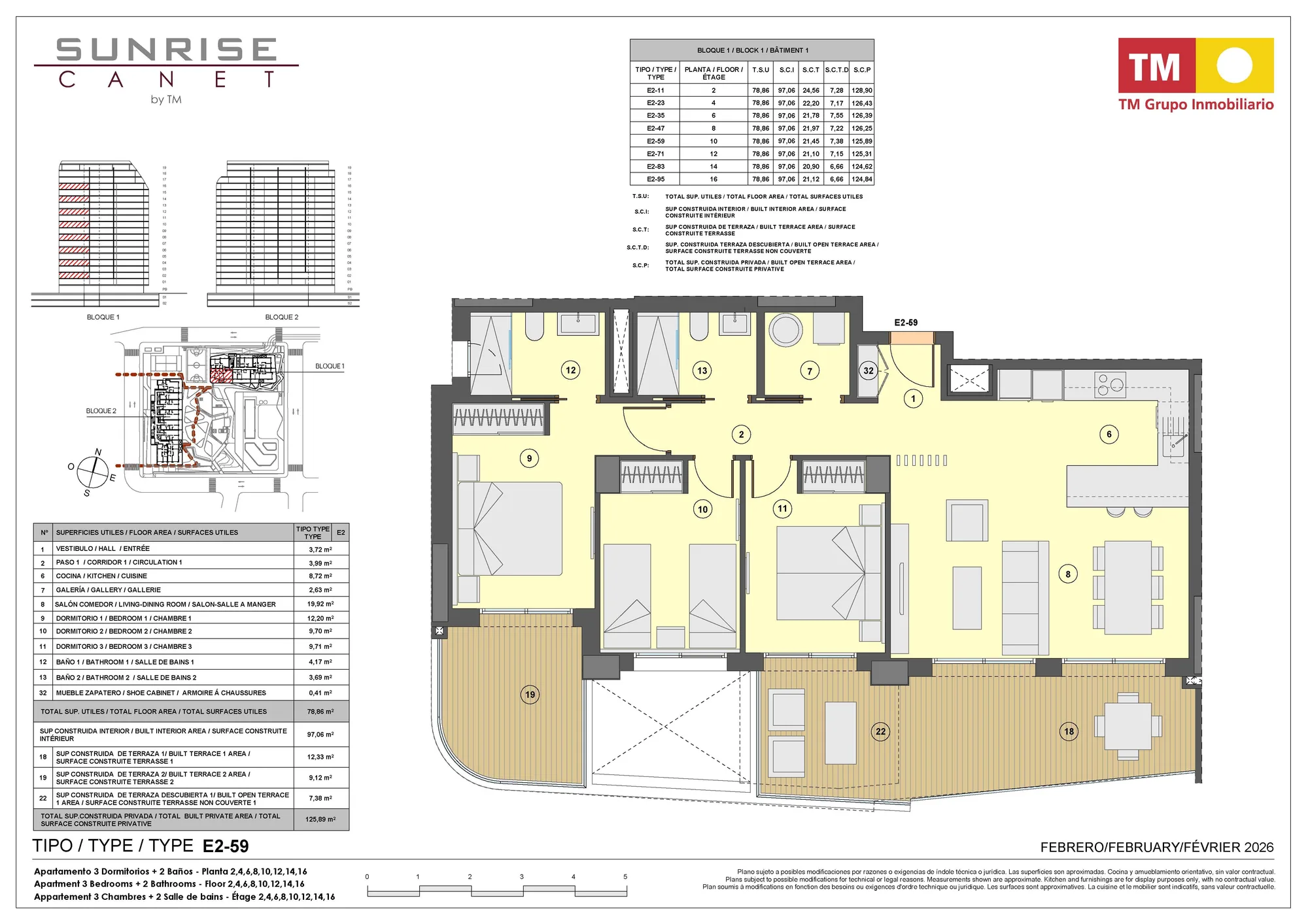 Plattegrond: Appartement 1-71 in Sunrise Canet, Valencia