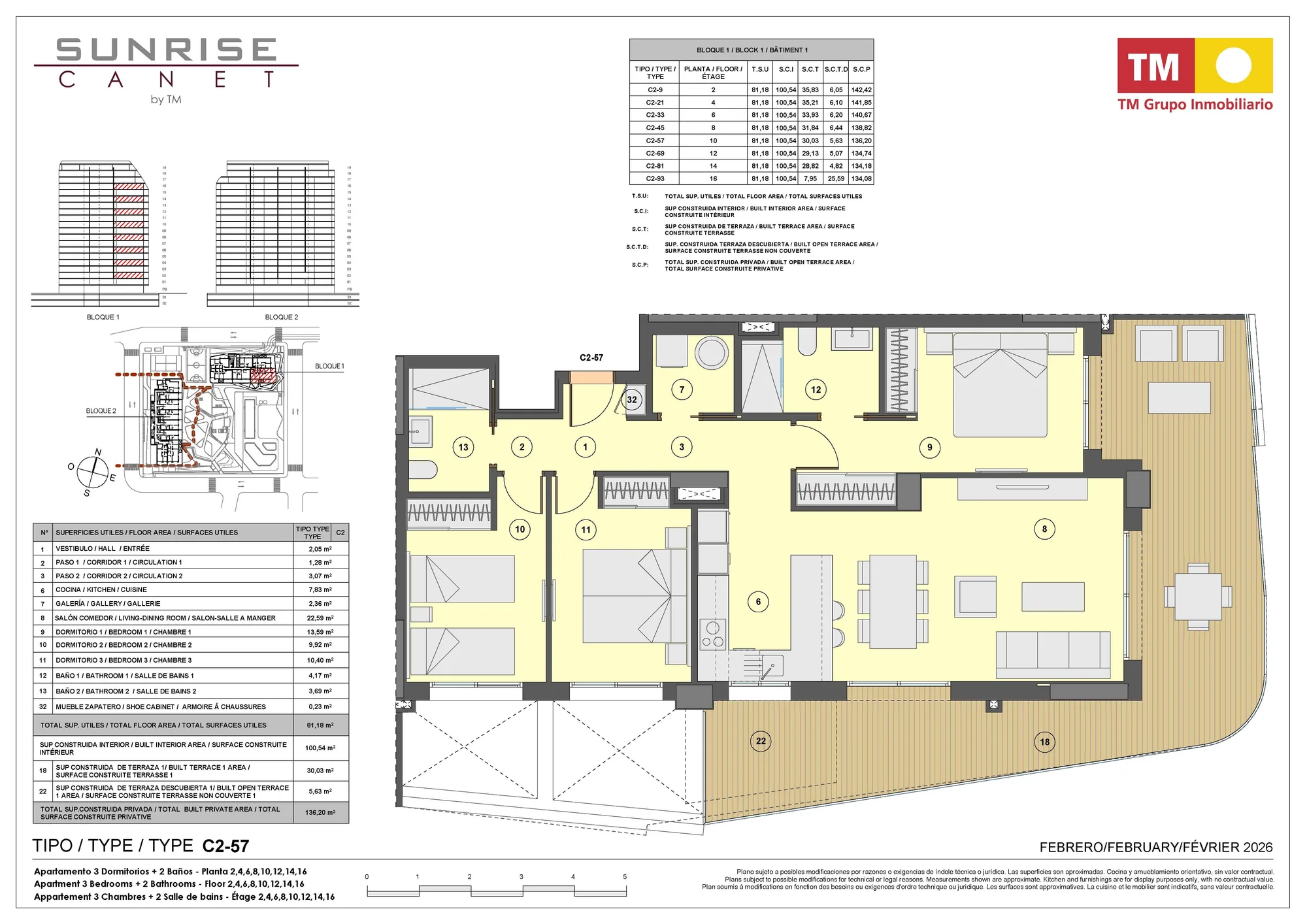 Plattegrond: Appartement 1-9 in Sunrise Canet, Valencia