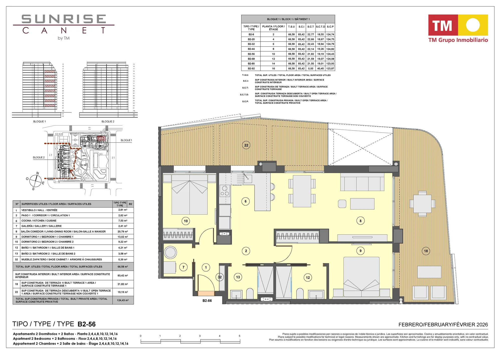 Plattegrond: Appartement 1-68 in Sunrise Canet, Valencia