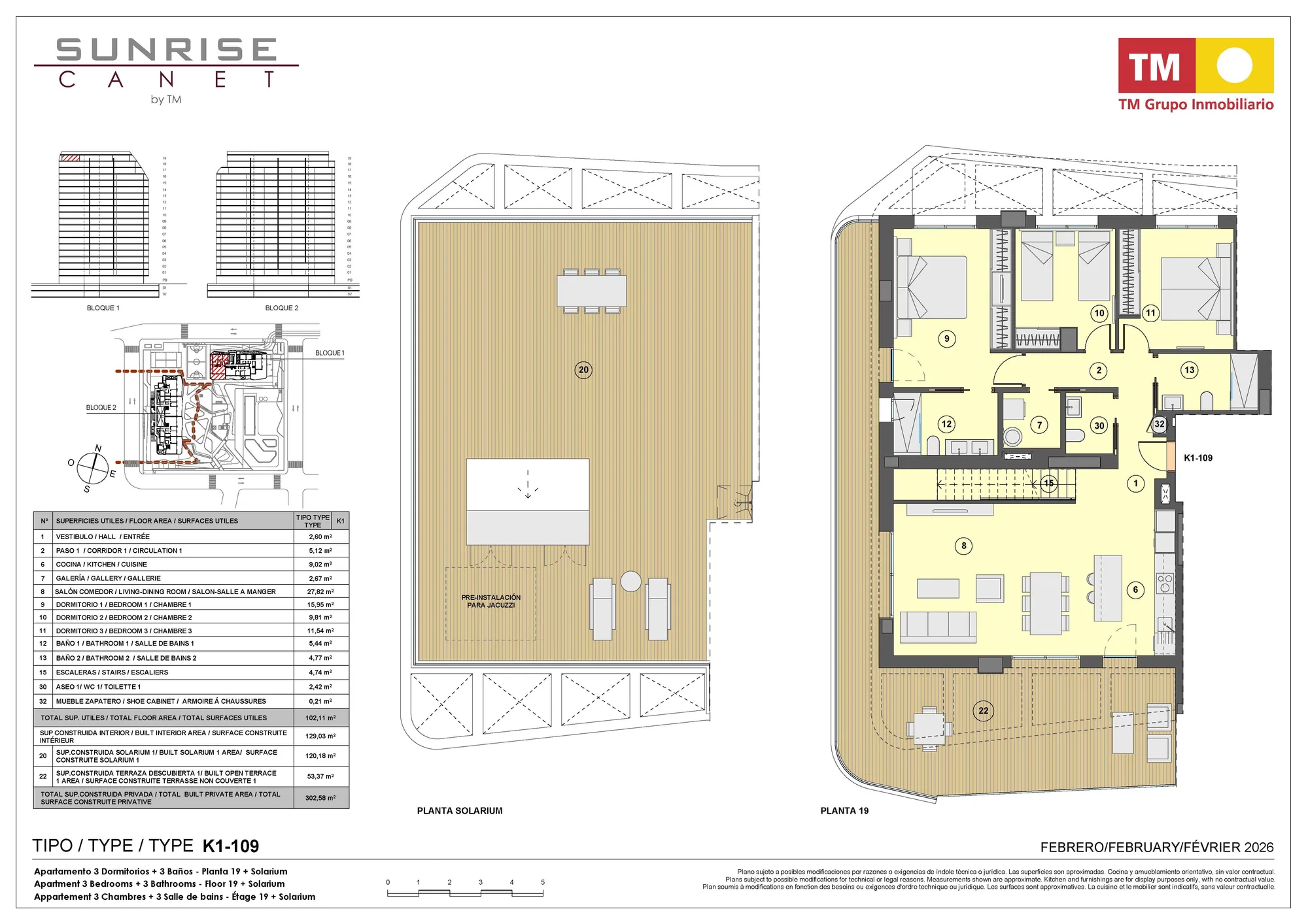 Plattegrond: Appartement met solarium 1-109 in Sunrise Canet, Valencia