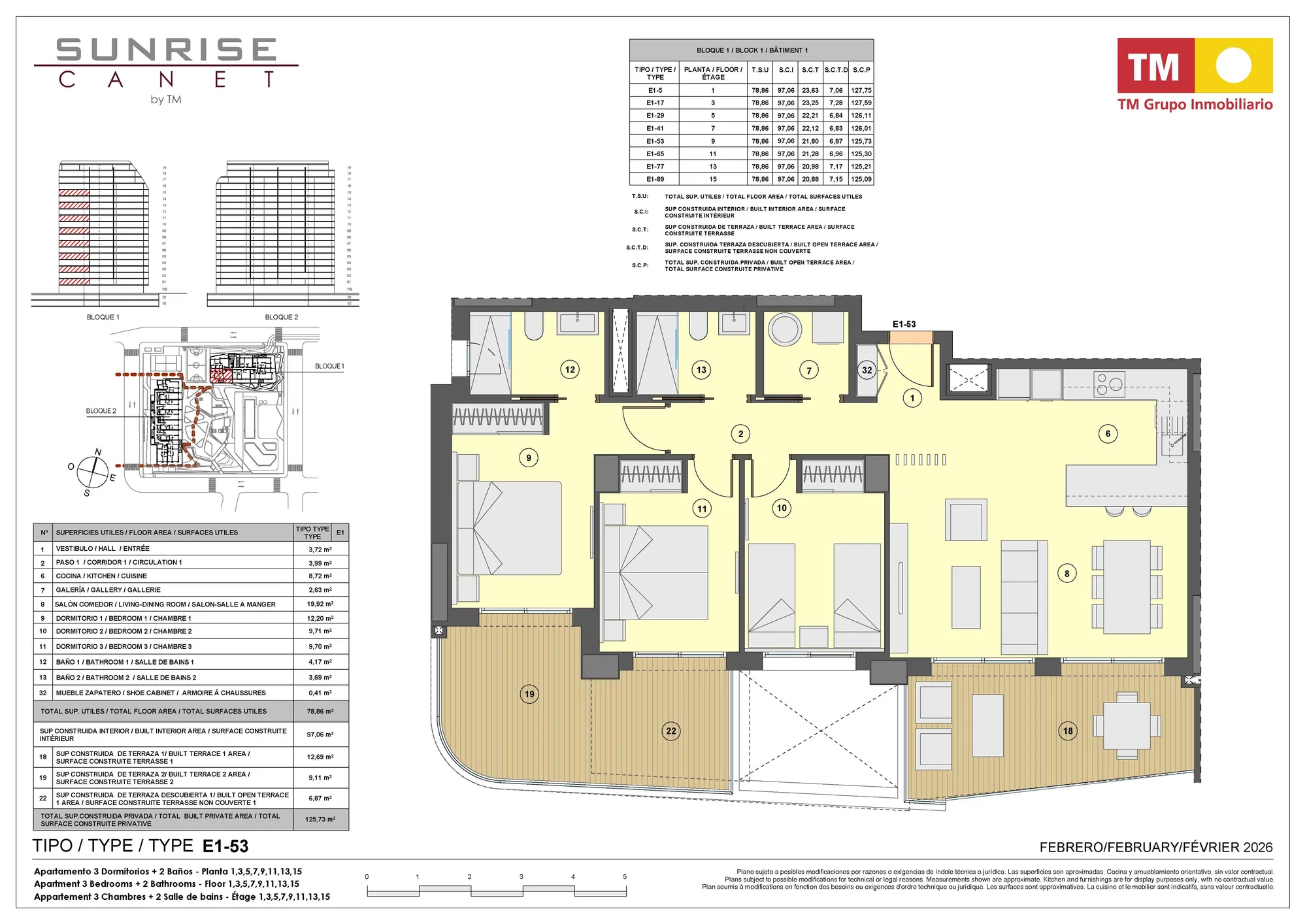 Plattegrond: Appartement 1-41 in Sunrise Canet, Valencia