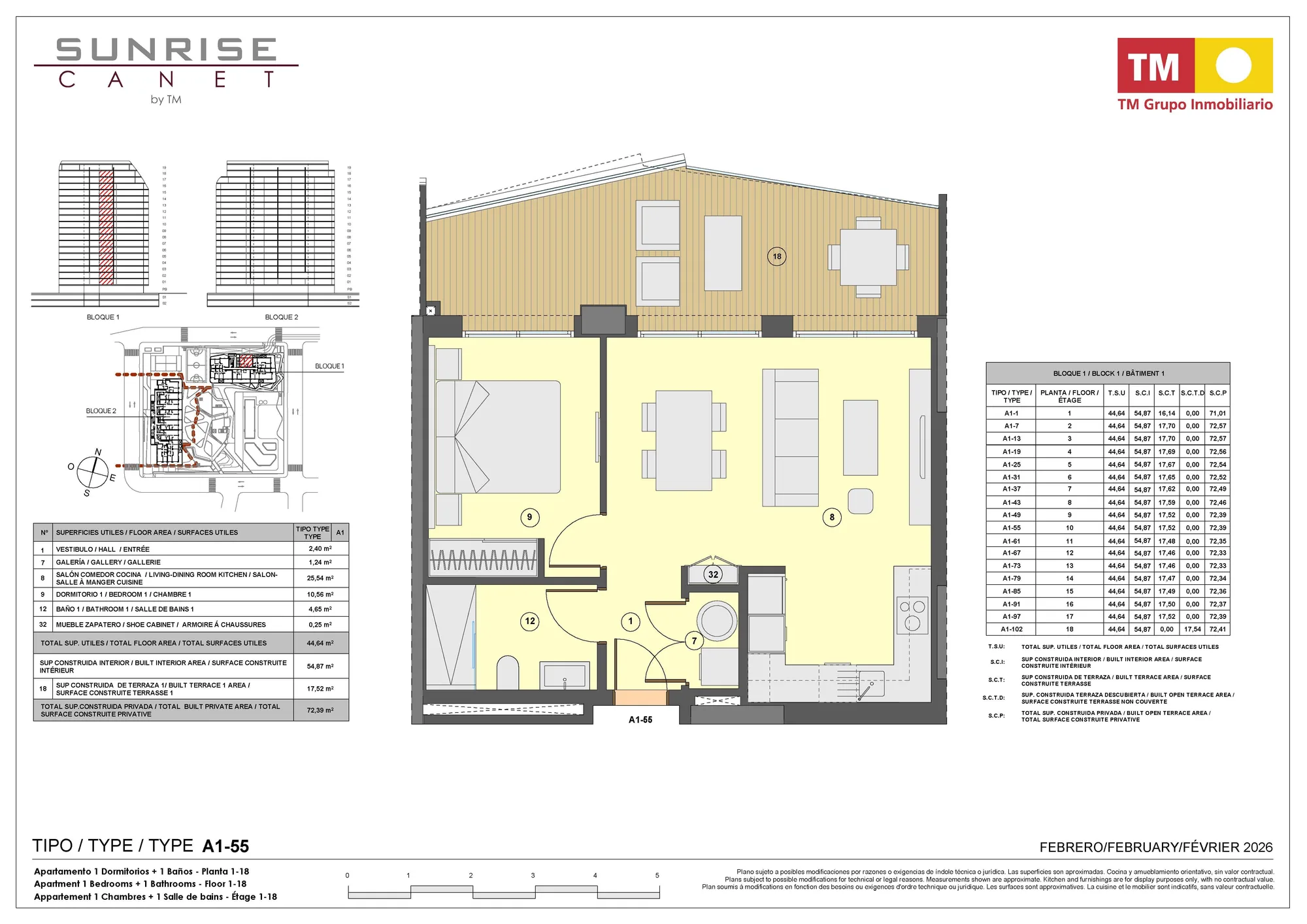 Plattegrond: Appartement 1-73 in Sunrise Canet, Valencia