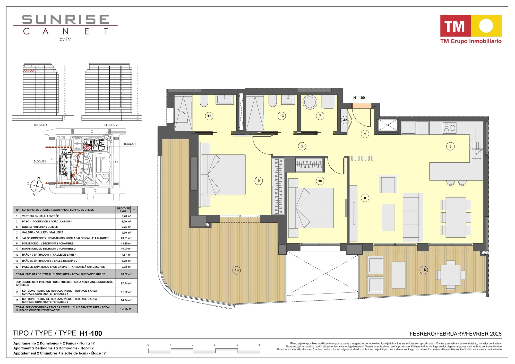 Plano: Apartamento 1-100 en Sunrise Canet, Valencia