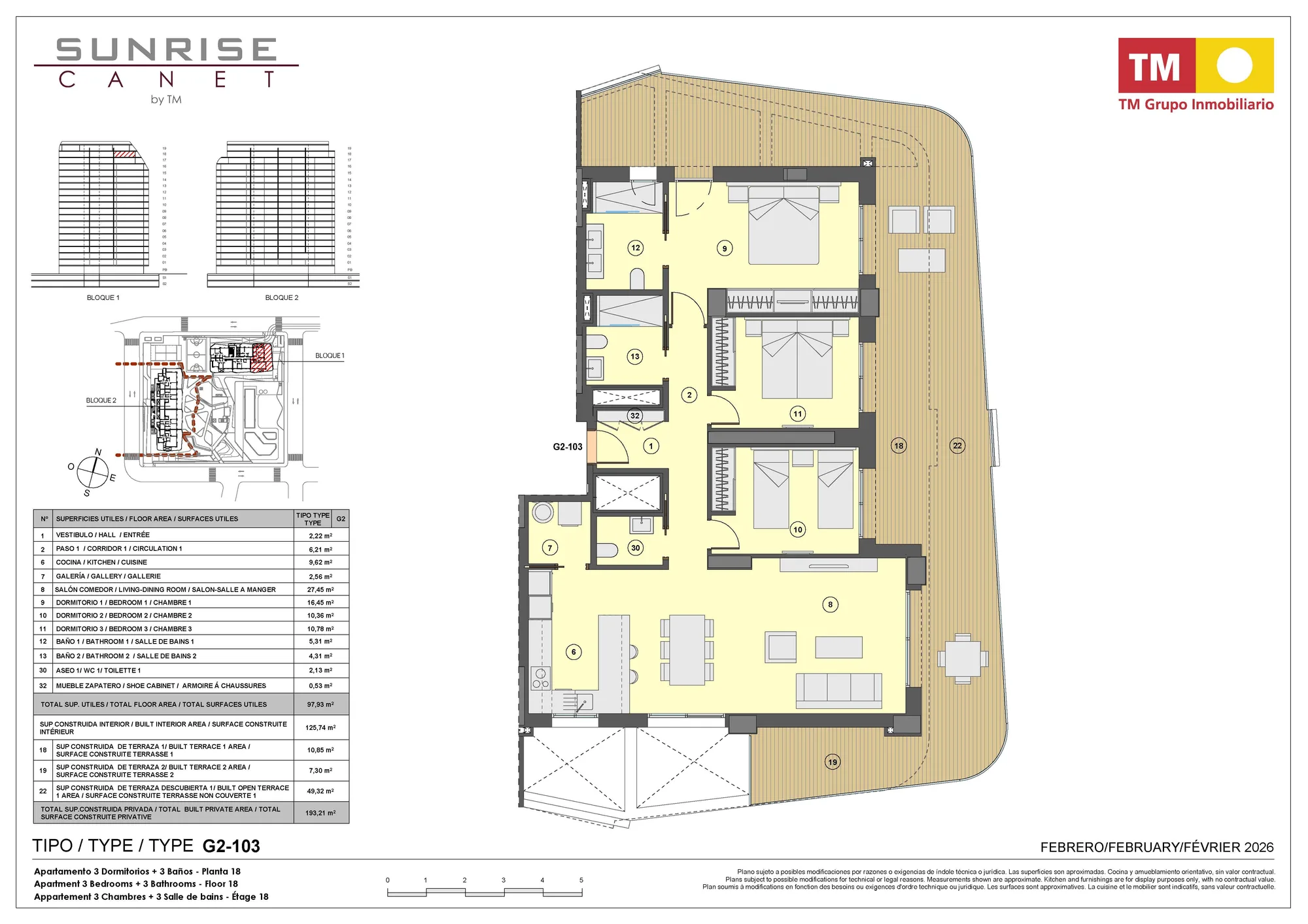 Plano: Apartamento 1-103 en Sunrise Canet, Valencia