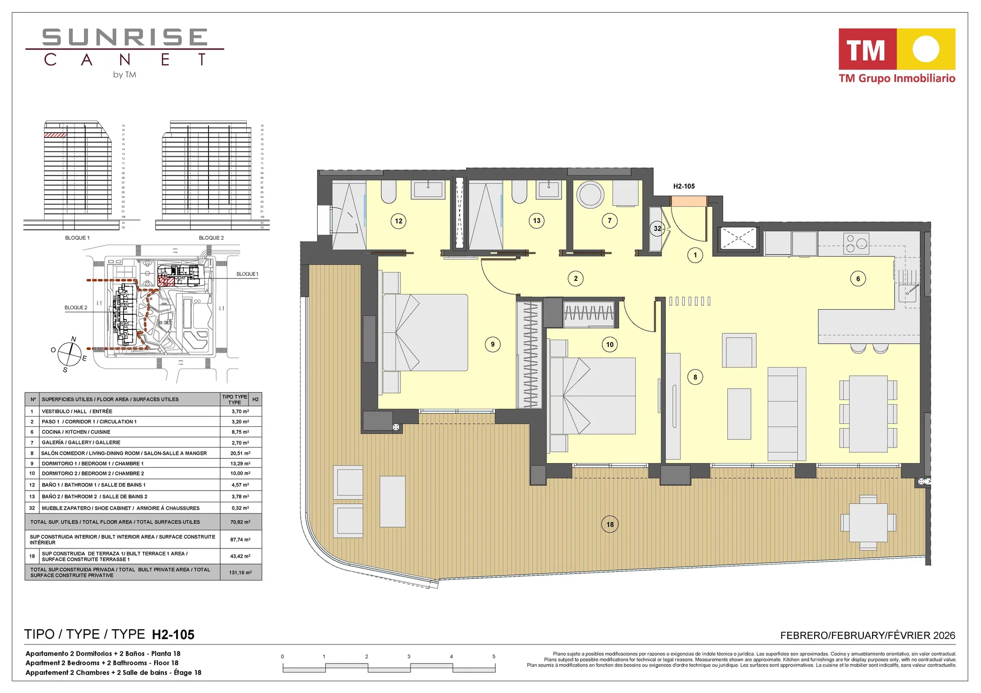 Plattegrond: Appartement 1-105 in Sunrise Canet, Valencia