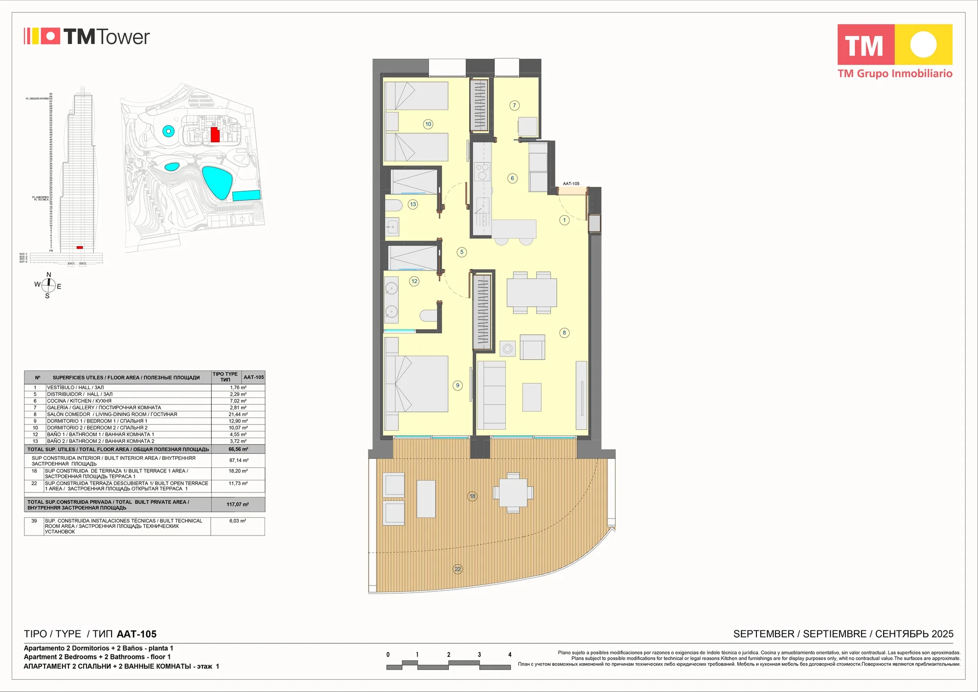 Plattegrond: Appartement 1-AAT in Tm Tower, Benidorm