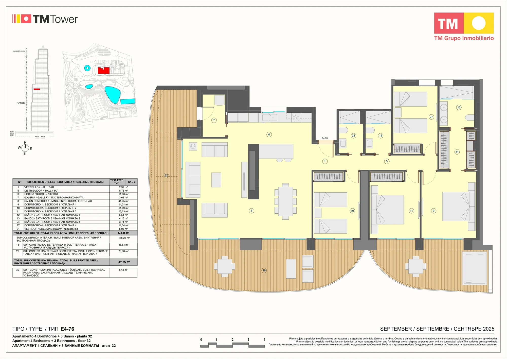 Plattegrond: Appartement 1-E4 in Tm Tower, Benidorm