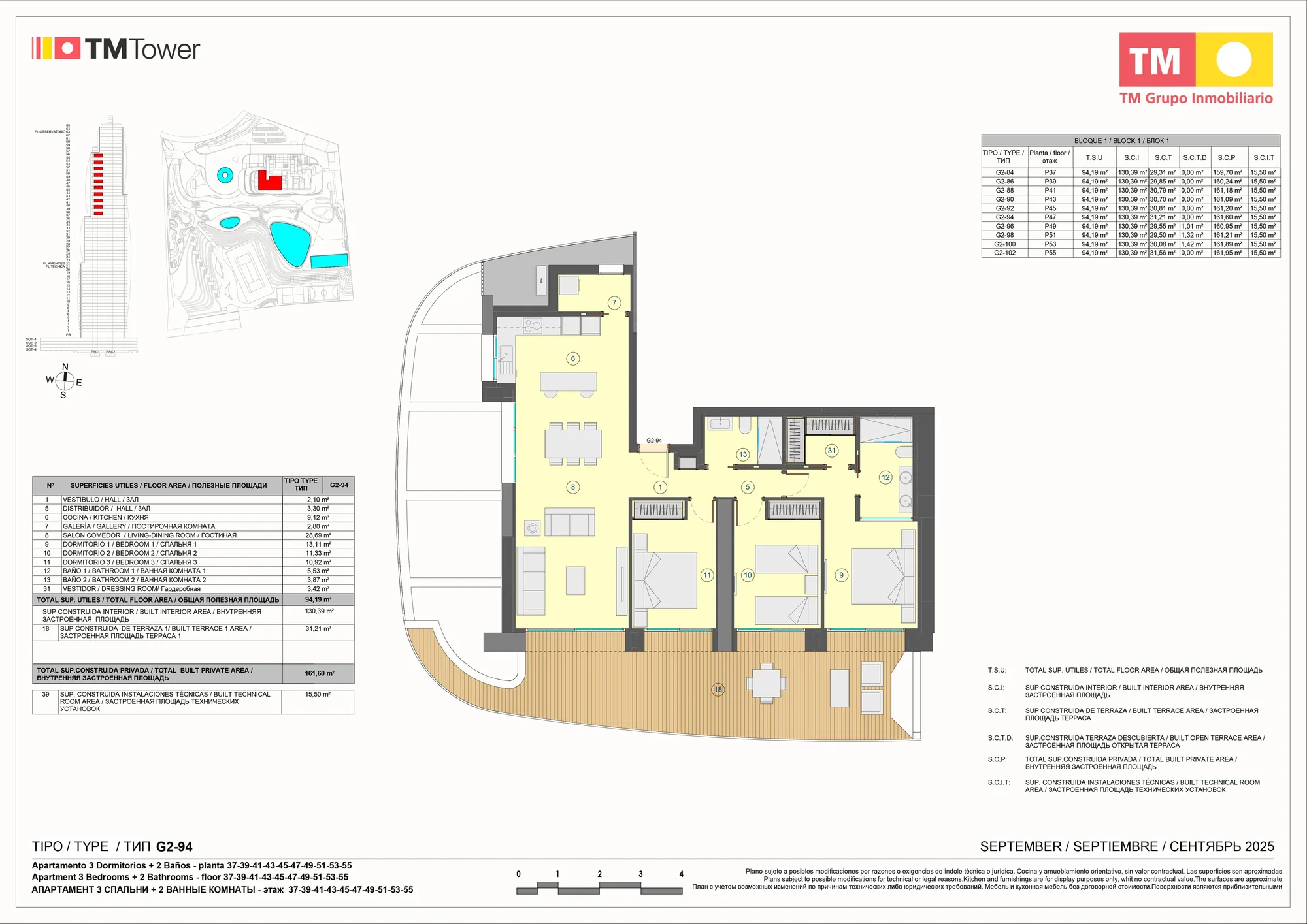 Plano: Apartamento 1-G2 en Tm Tower, Benidorm