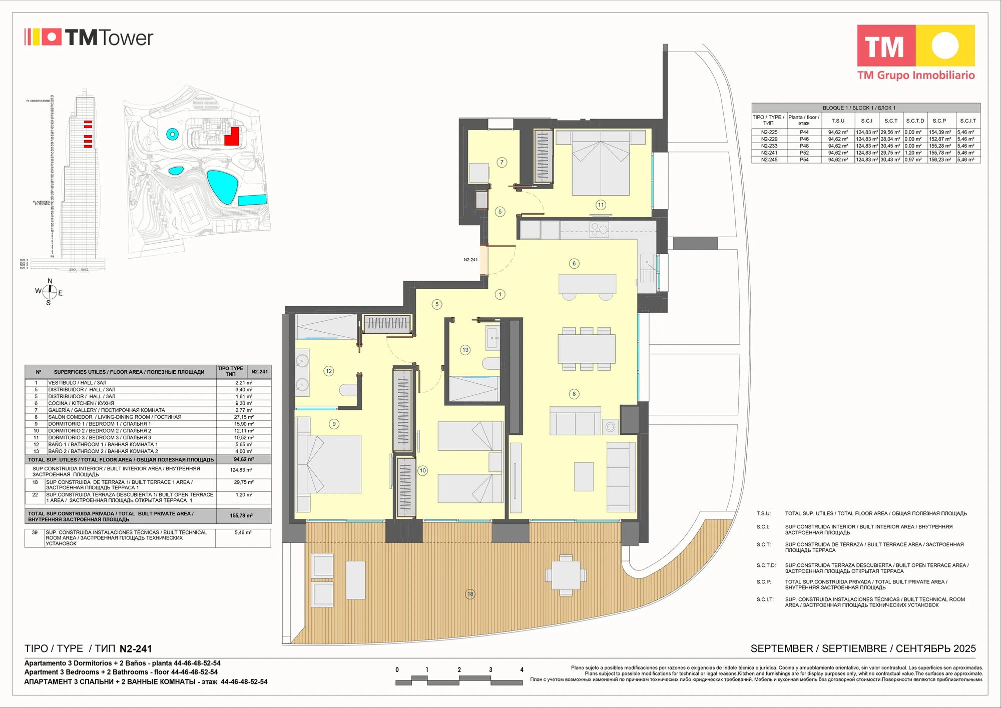 Plattegrond: Appartement 1-N2 in Tm Tower, Benidorm