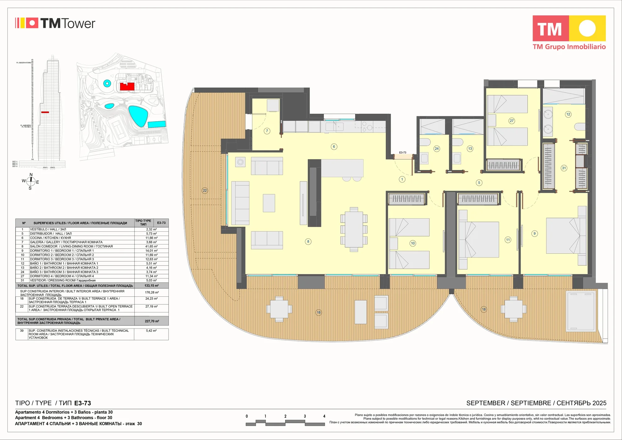 Plattegrond: Appartement 1-E3 in Tm Tower, Benidorm