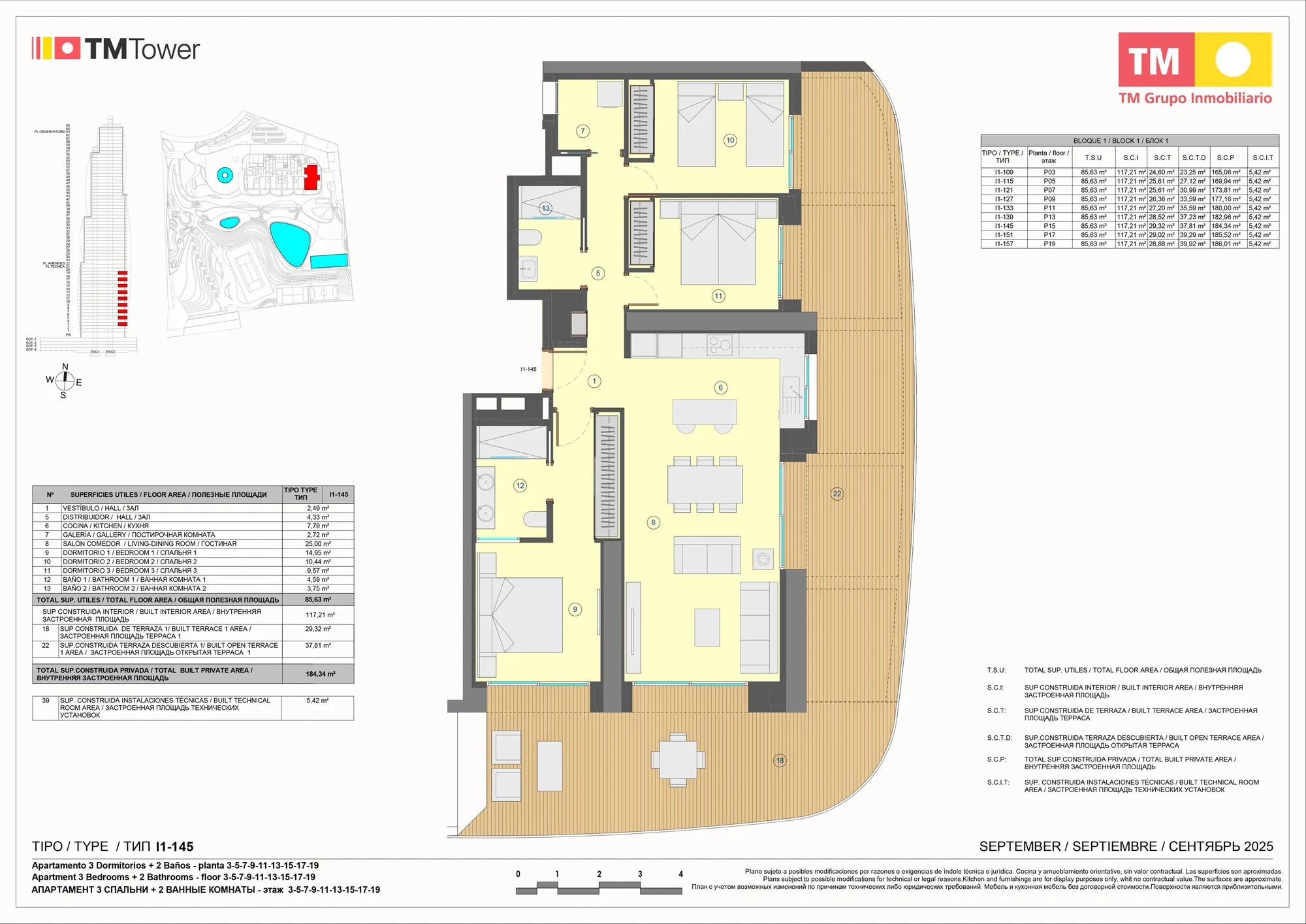 Plattegrond: Appartement 1-I1 in Tm Tower, Benidorm
