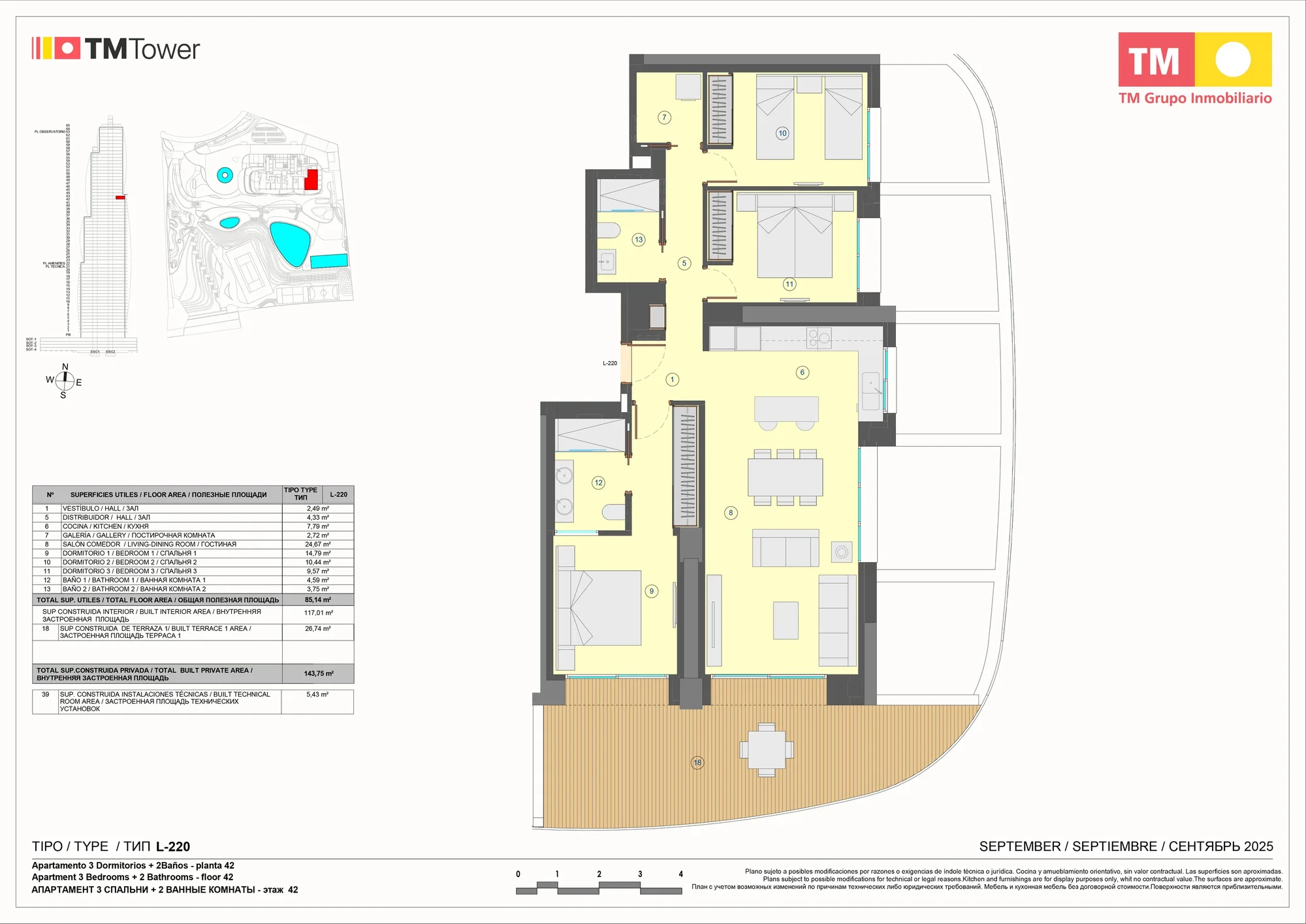 Plattegrond: Appartement 1-L in Tm Tower, Benidorm